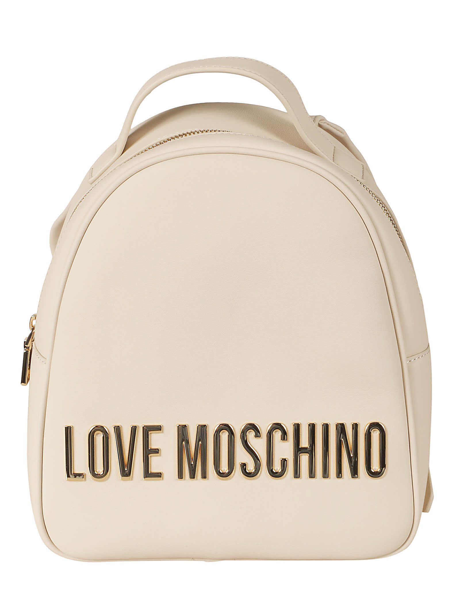 Shop Love Moschino Logo Plaque Embossed Backpack In Avorio