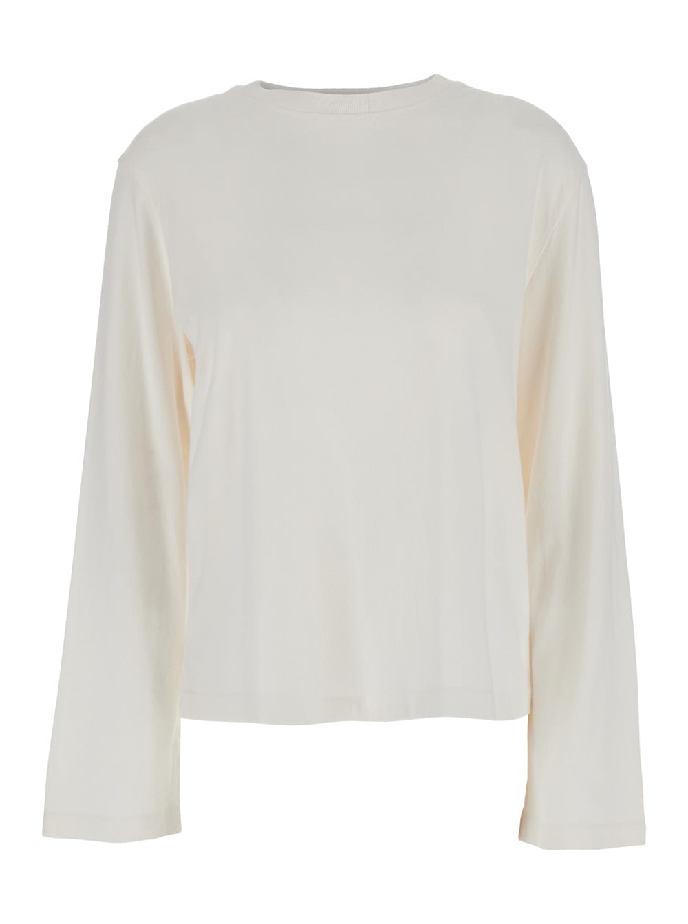 runa White Crewneck T-shirt With Dropped Shoulders In Cotton Woman