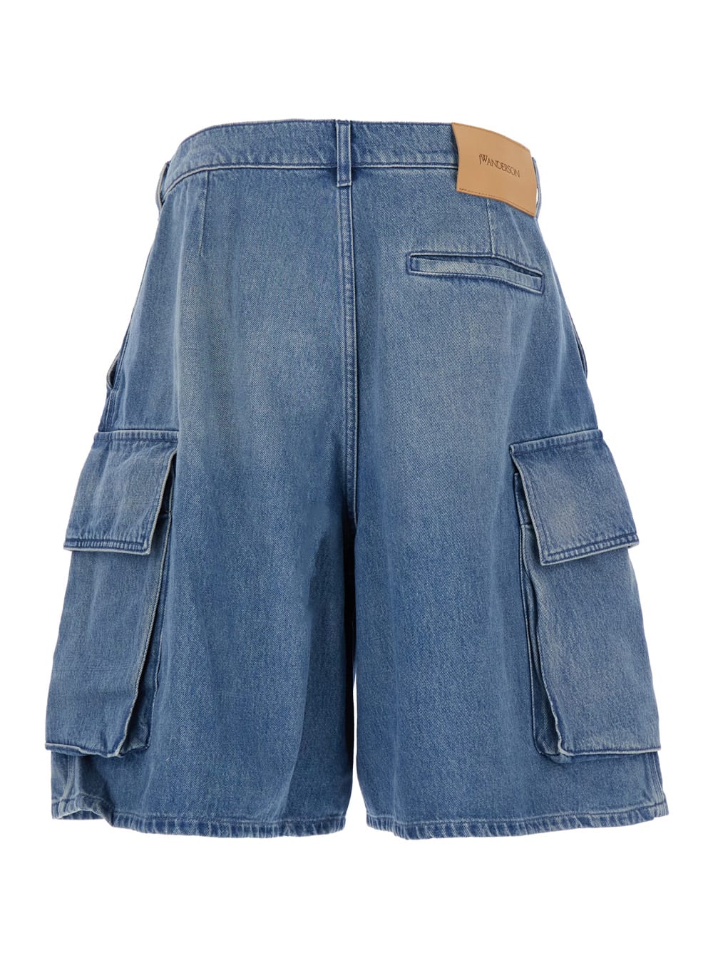 Jw Anderson Light Blue Bermuda Shorts With Cargo Pockets And Logo Patch On The Back In Denim Man In Light Blue