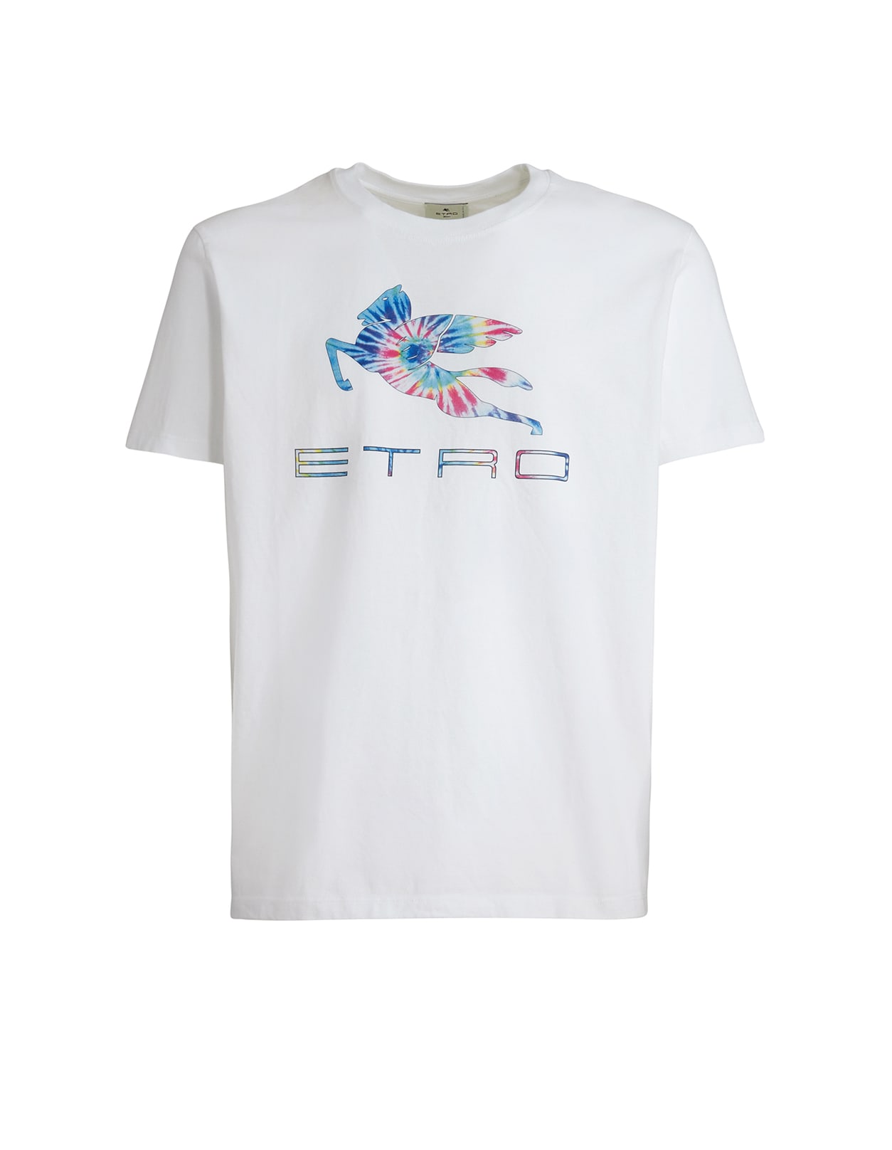 Etro Man White Cotton T-shirt With Pegasus