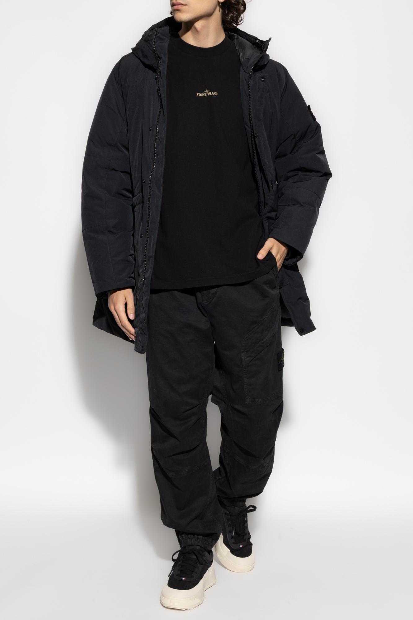 Stone Island Tech Fabric Hooded Parka In Black