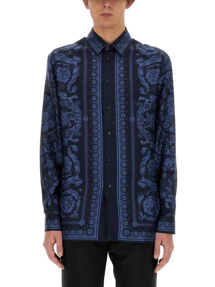 Shop Versace Silk Shirt In Blue