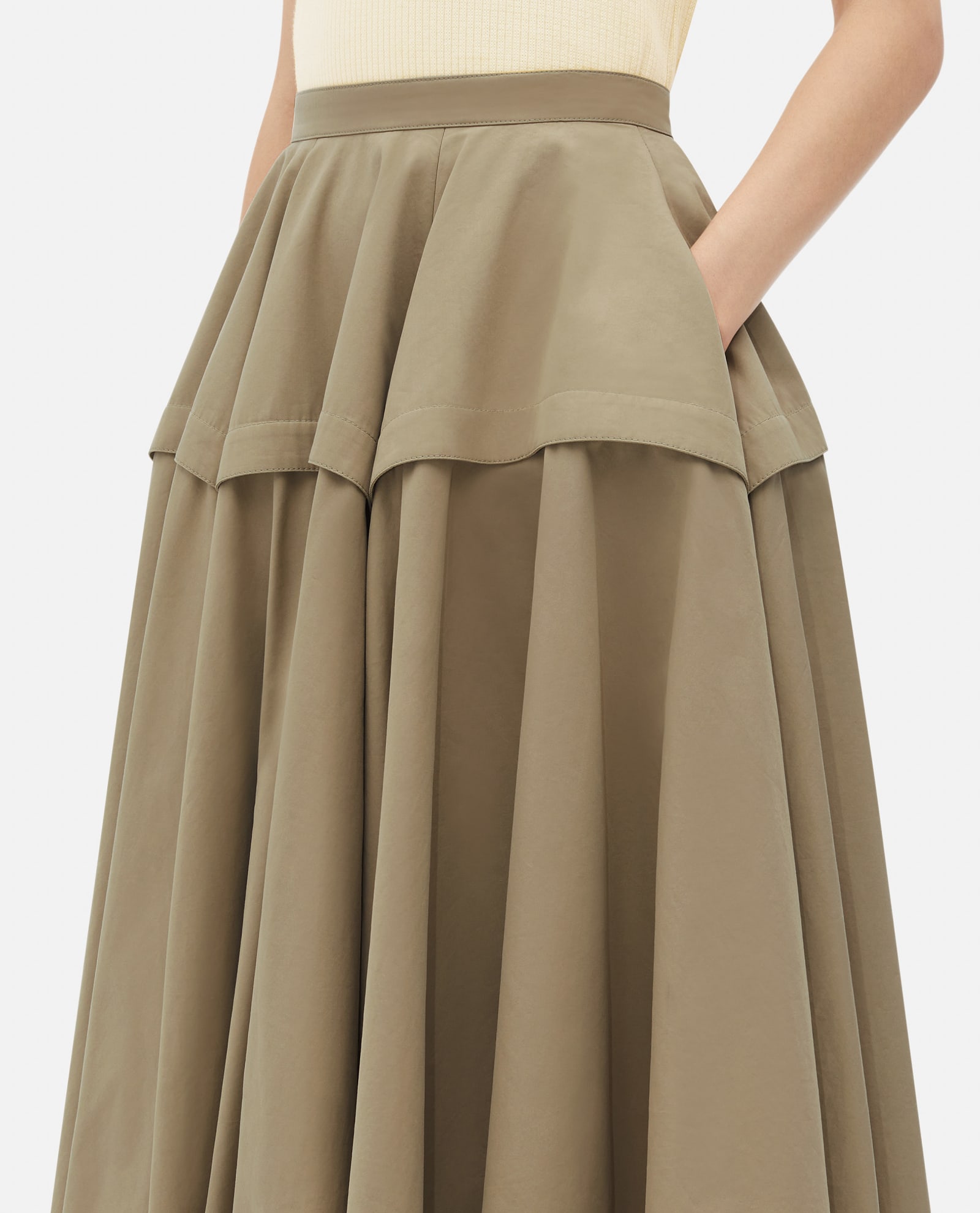 Shop Bottega Veneta Wide Cotton Midi Skirt In Beige