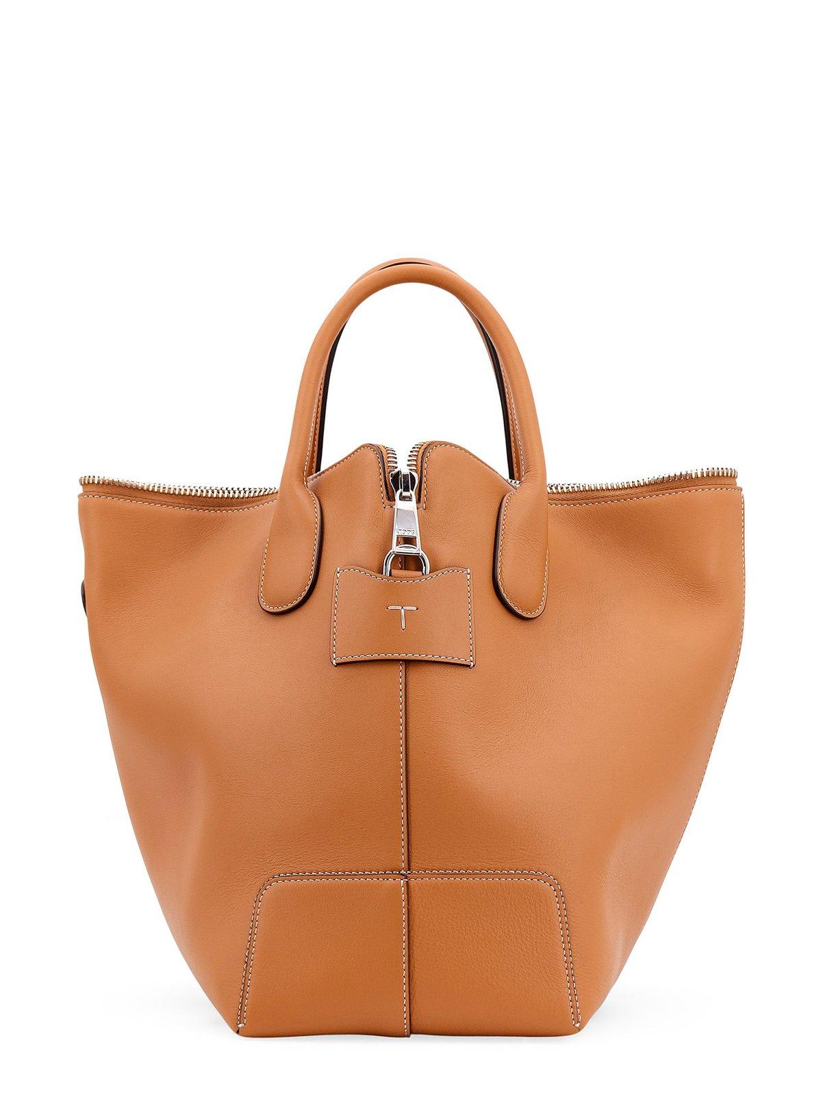 Shop Tod's Zip-fastened Top Handle Bag In Leather Brown