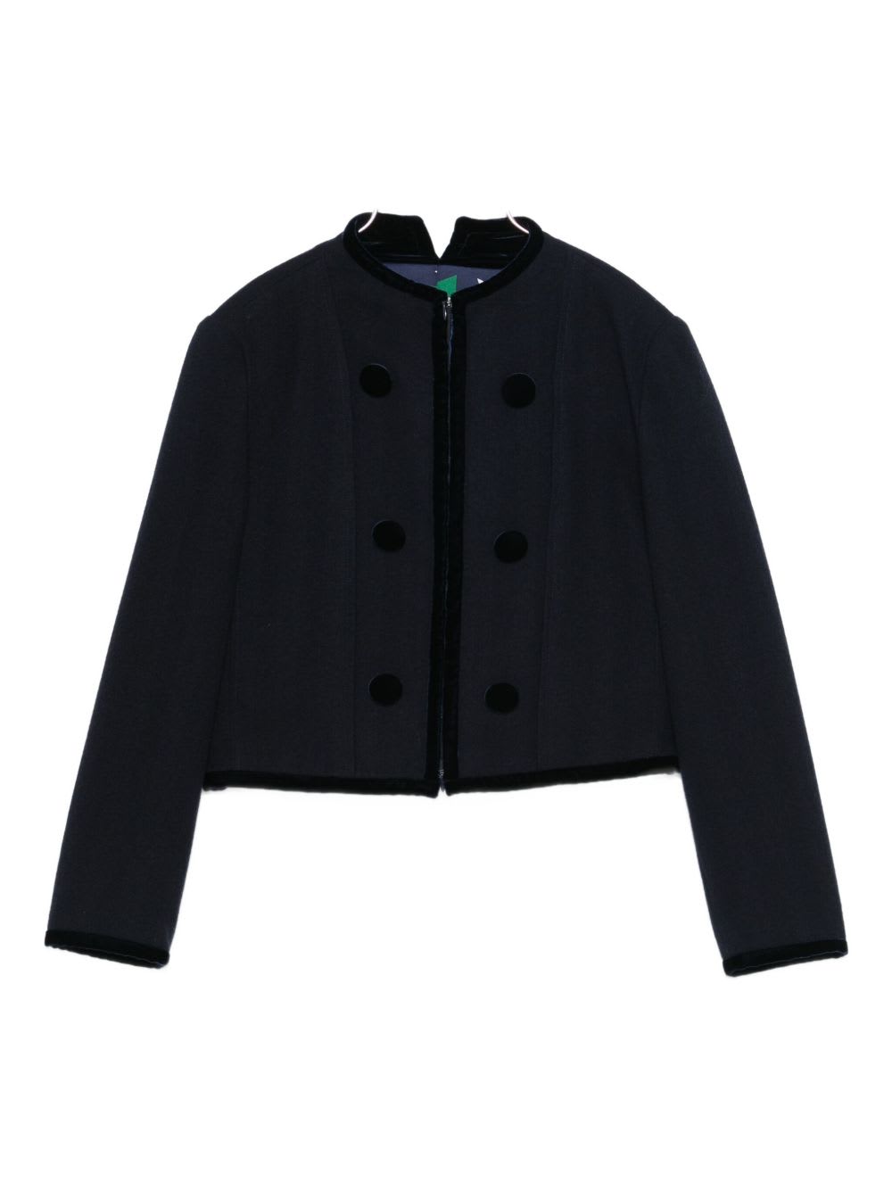 Emporio Armani Double-breasted Cropped Wool Blazer In Black