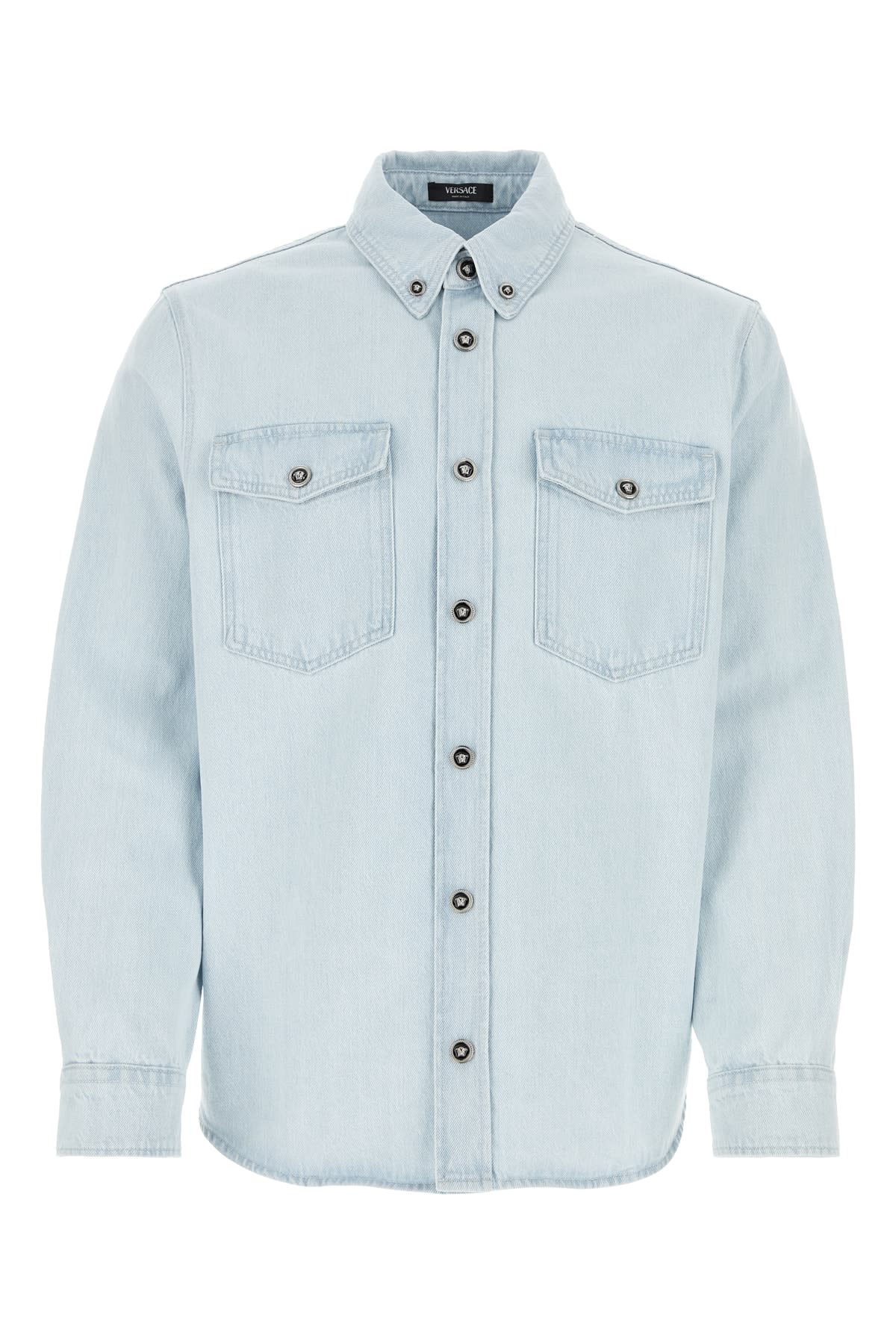 Shop Versace Shirt Denim Denim Fabric In Lightblueice1d700