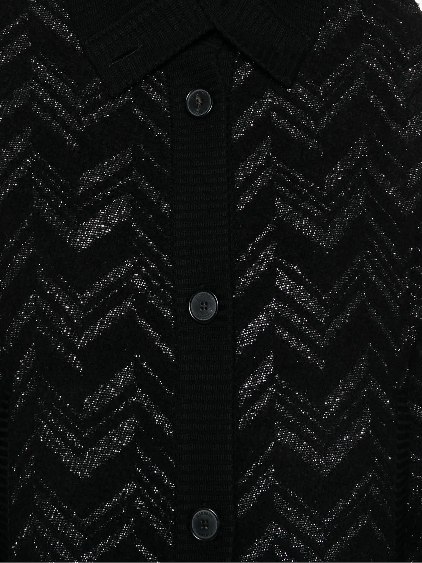 Shop Missoni Bouclé Knit Jacket With Lamé Chevron In Nero/argento