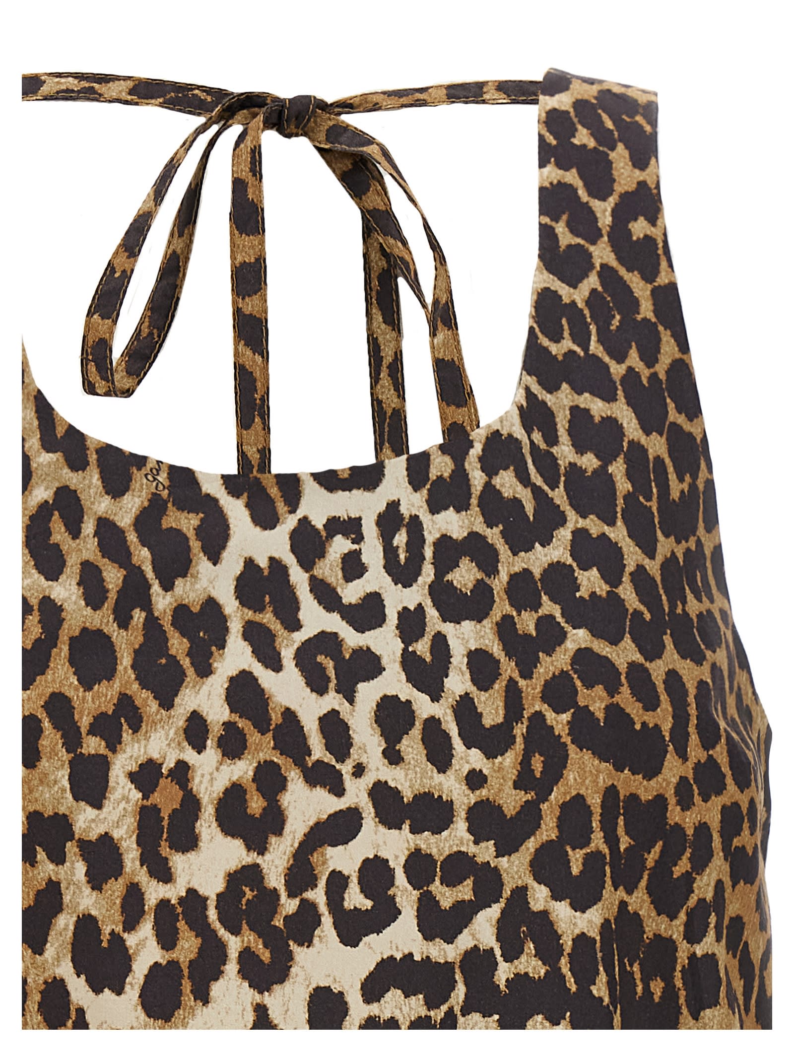 Ganni Leopard Cotton Poplin Mini Dress In Animal Print