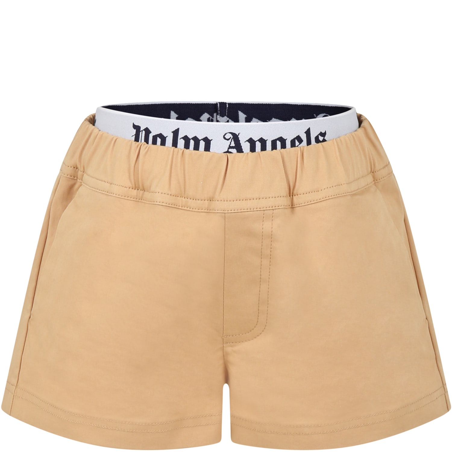 Palm Angels Beige Shorts For Kids With Logo