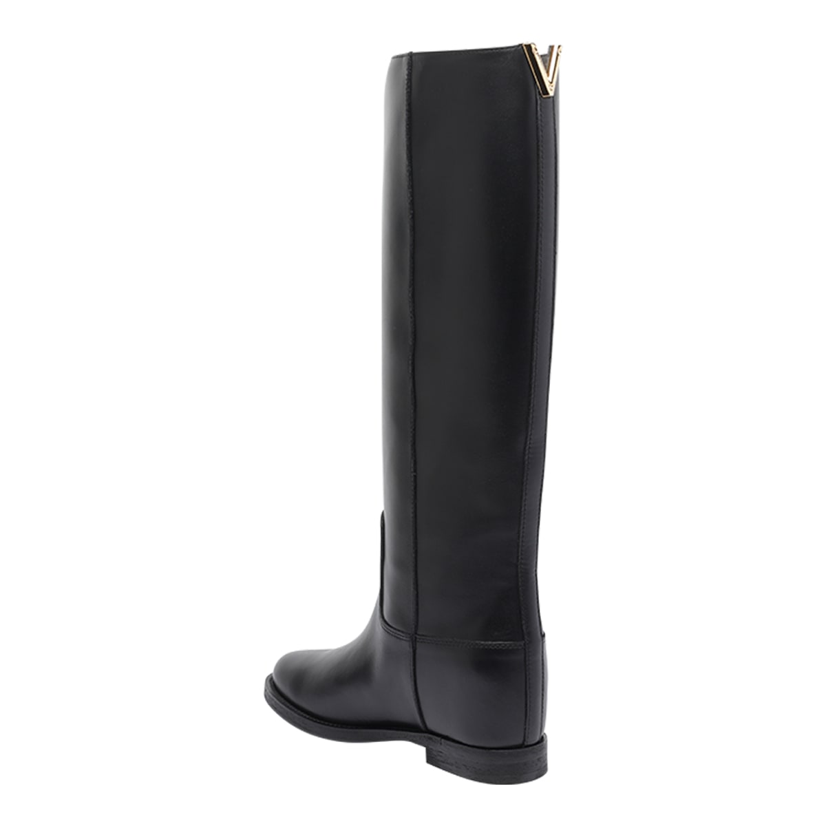 Via Roma 15 V-logo Leather Knee-high Boots In Black