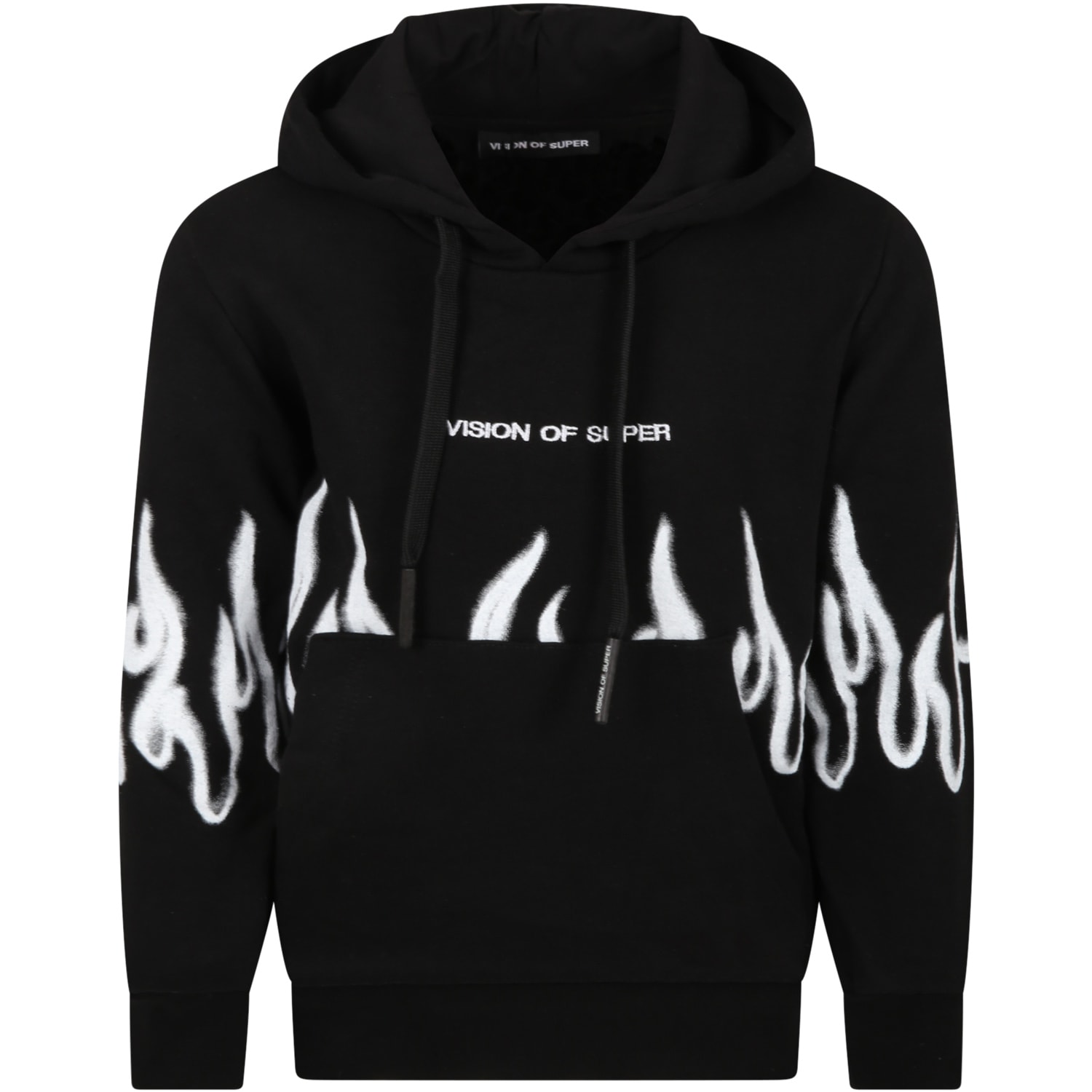 Vision of Super Black Sweatshirt For Kids With White Logo And Flames