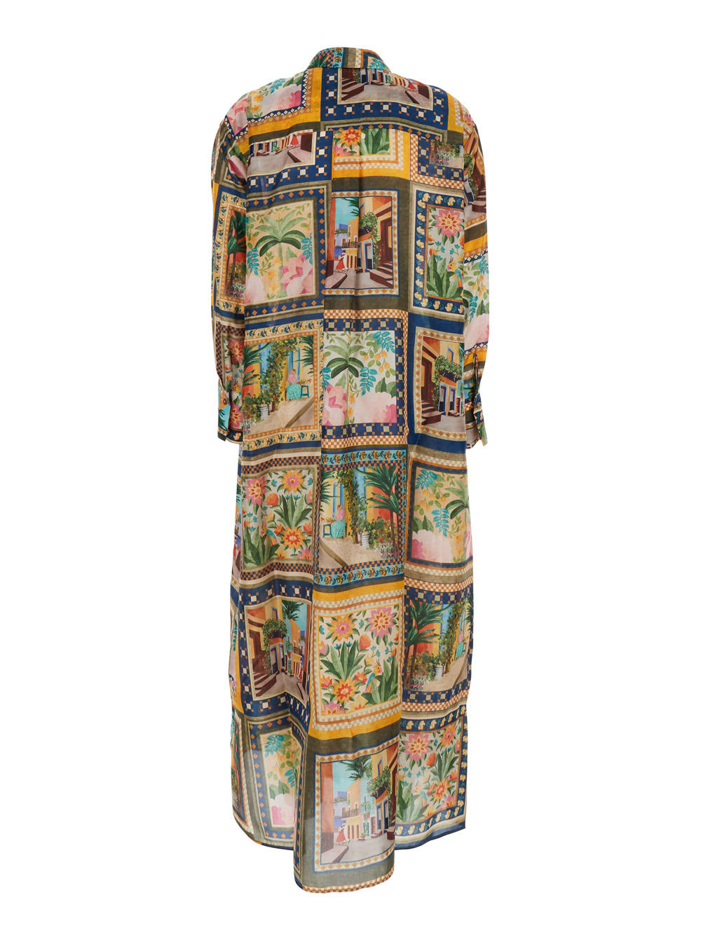 Momoní Jau Multicolor Long Dress With All-over Print And Side Slits In Silk Woman In Multicolor