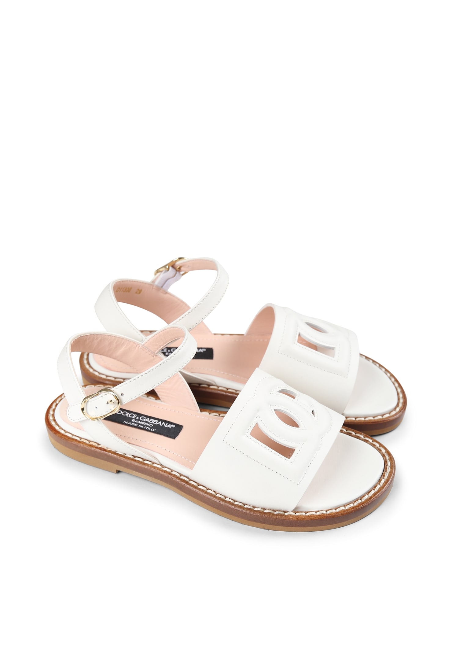 Shop Dolce & Gabbana White Sandals For Girl With Dg Logo
