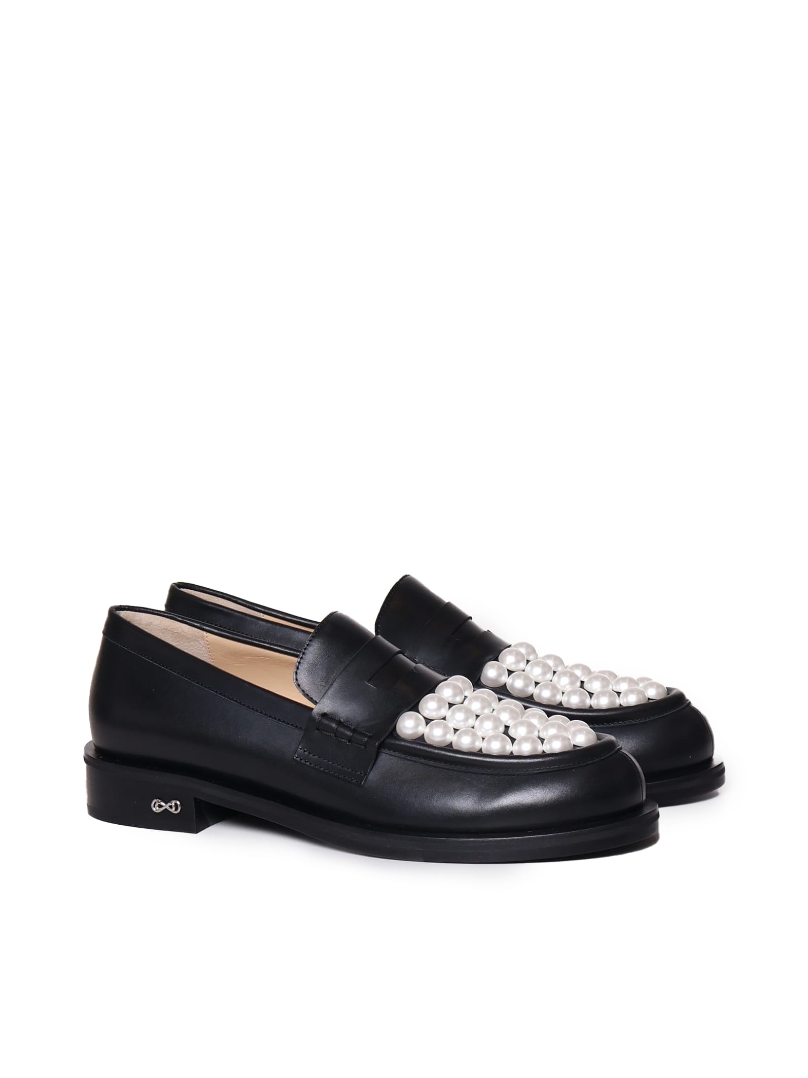 Mach &amp; Mach Calfskin Loafers With Pearls In Black