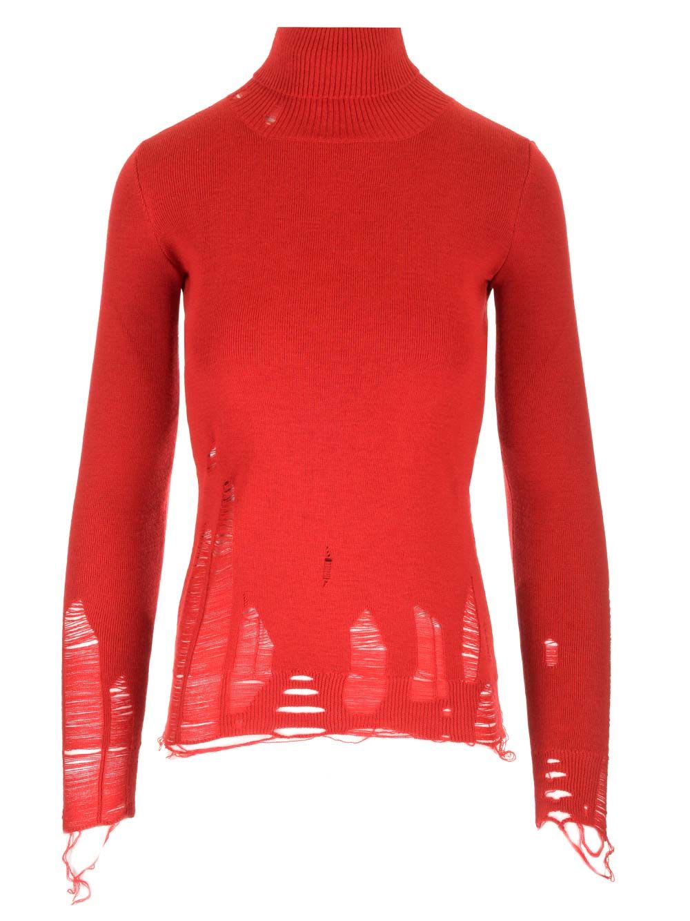 Mm6 Maison Margiela Distressed Turtleneck In Red