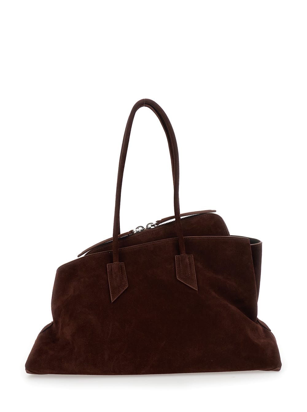 Attico La Passeggiata Brown Shoulder Bag With Two Top Handles In Leather Suede Woman