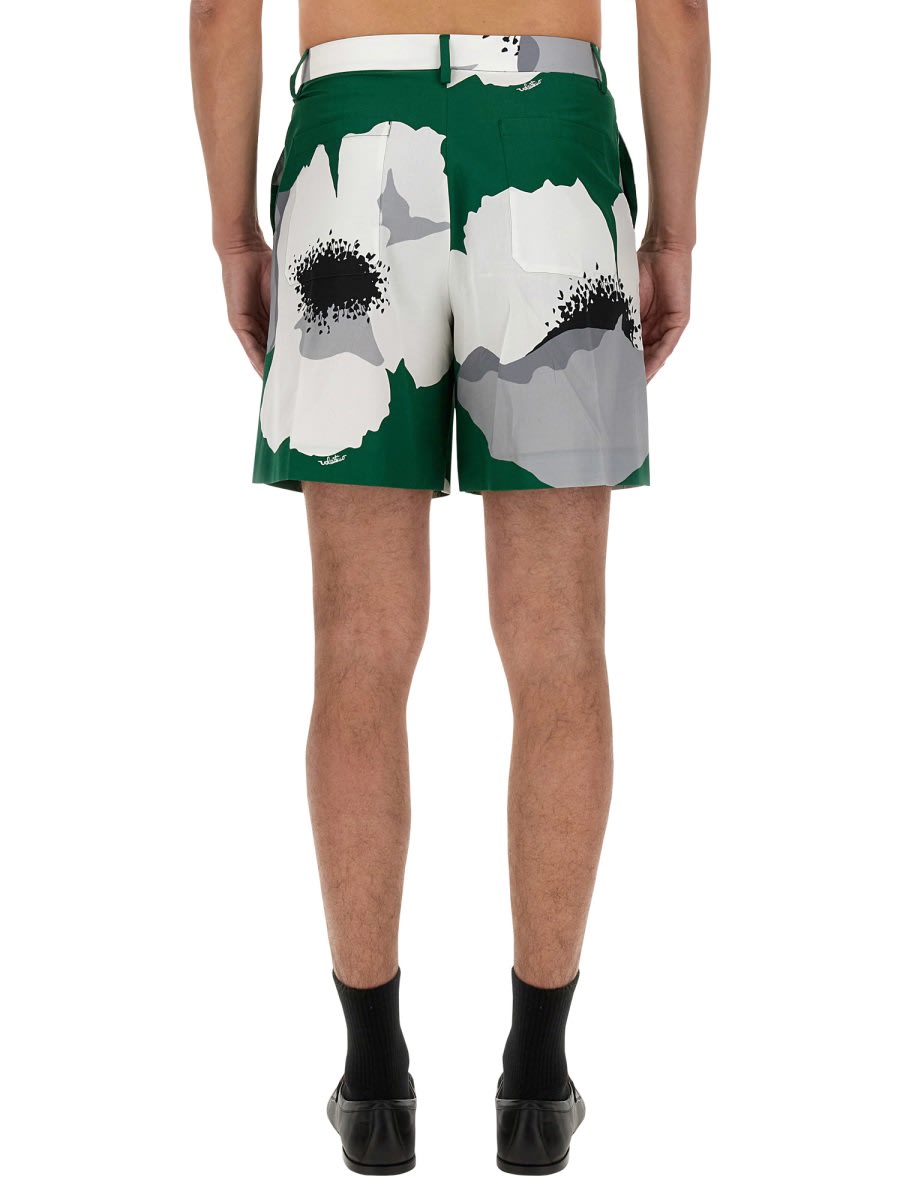 Shop Valentino Flower Portrait Print Bermuda Shorts In Green