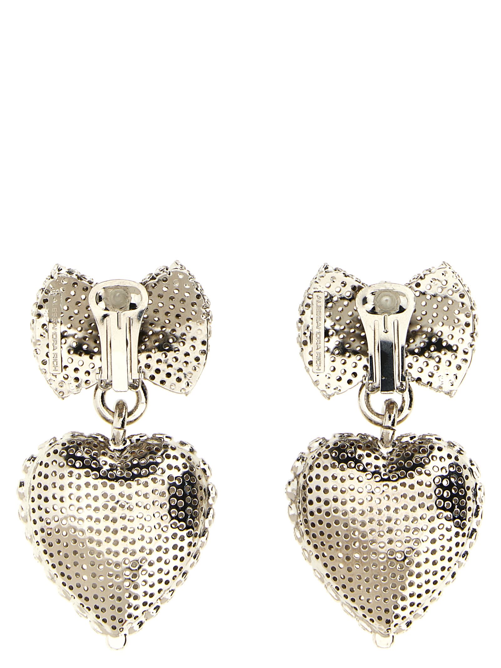 Shop Alessandra Rich Metal Heart Earrings In Silver