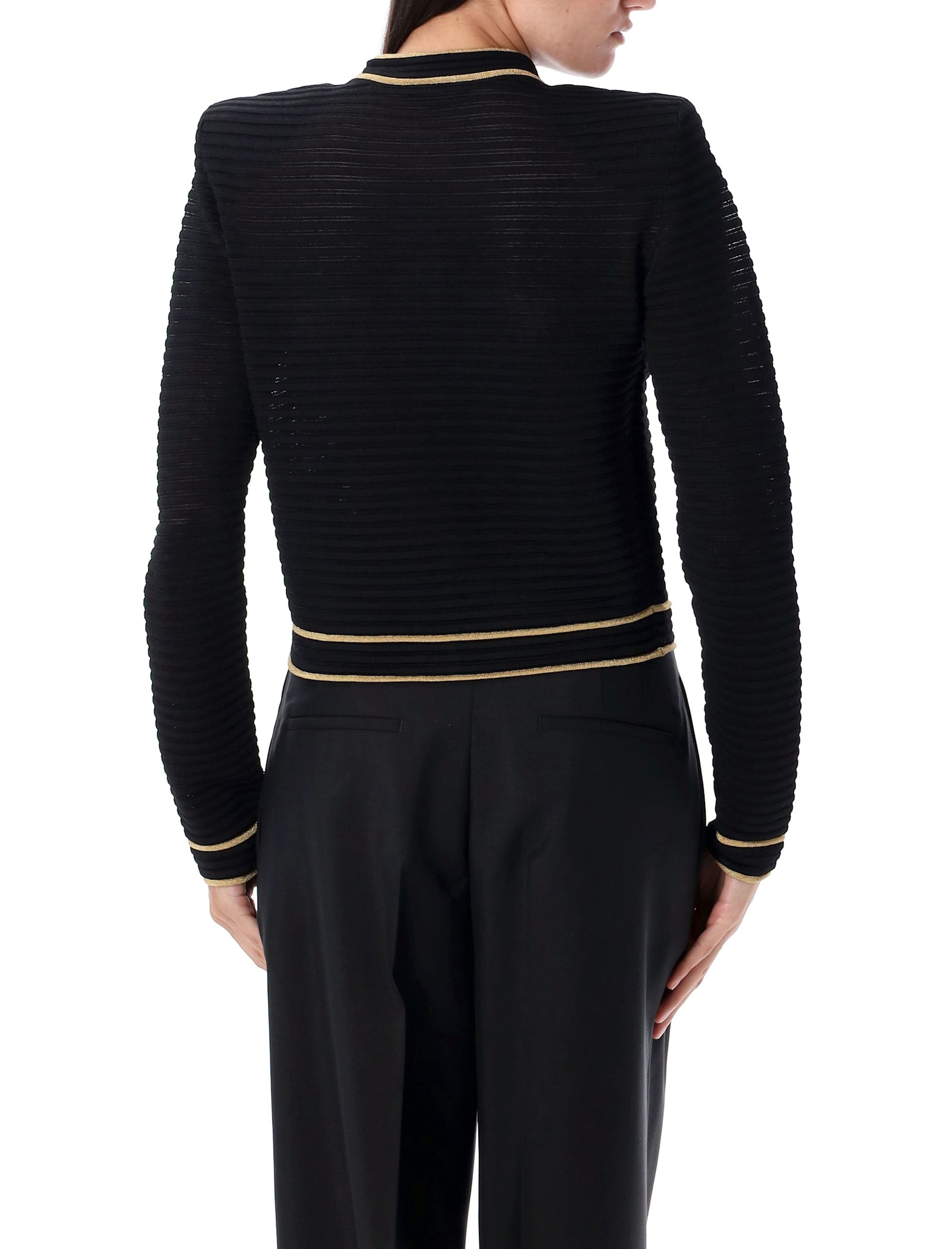 Balmain Ribbed Texture Buttoned Knit Cardigan In Black