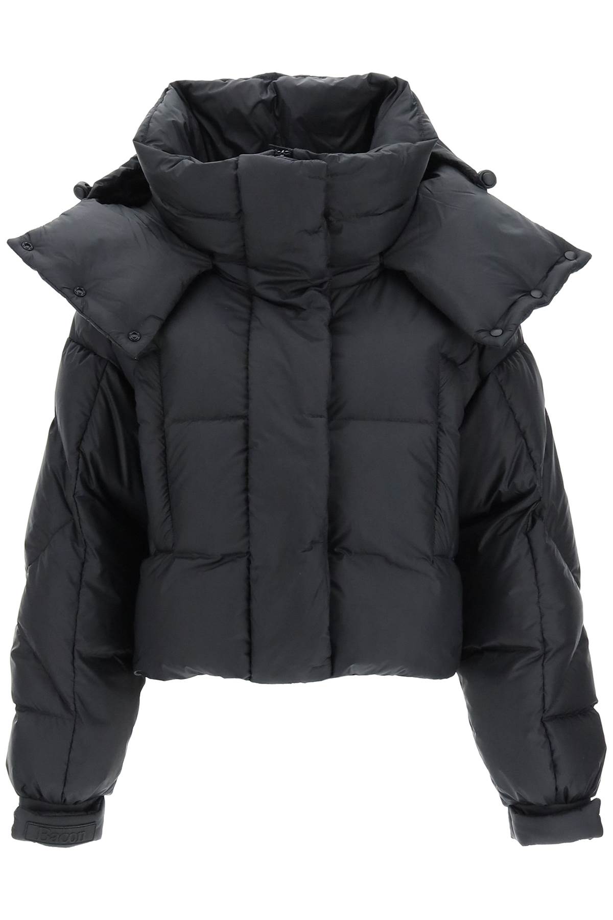 Shop Bacon Puffa Ring Wlt Cropped Puffer Jacket With Snap-off Hood In Black (black)