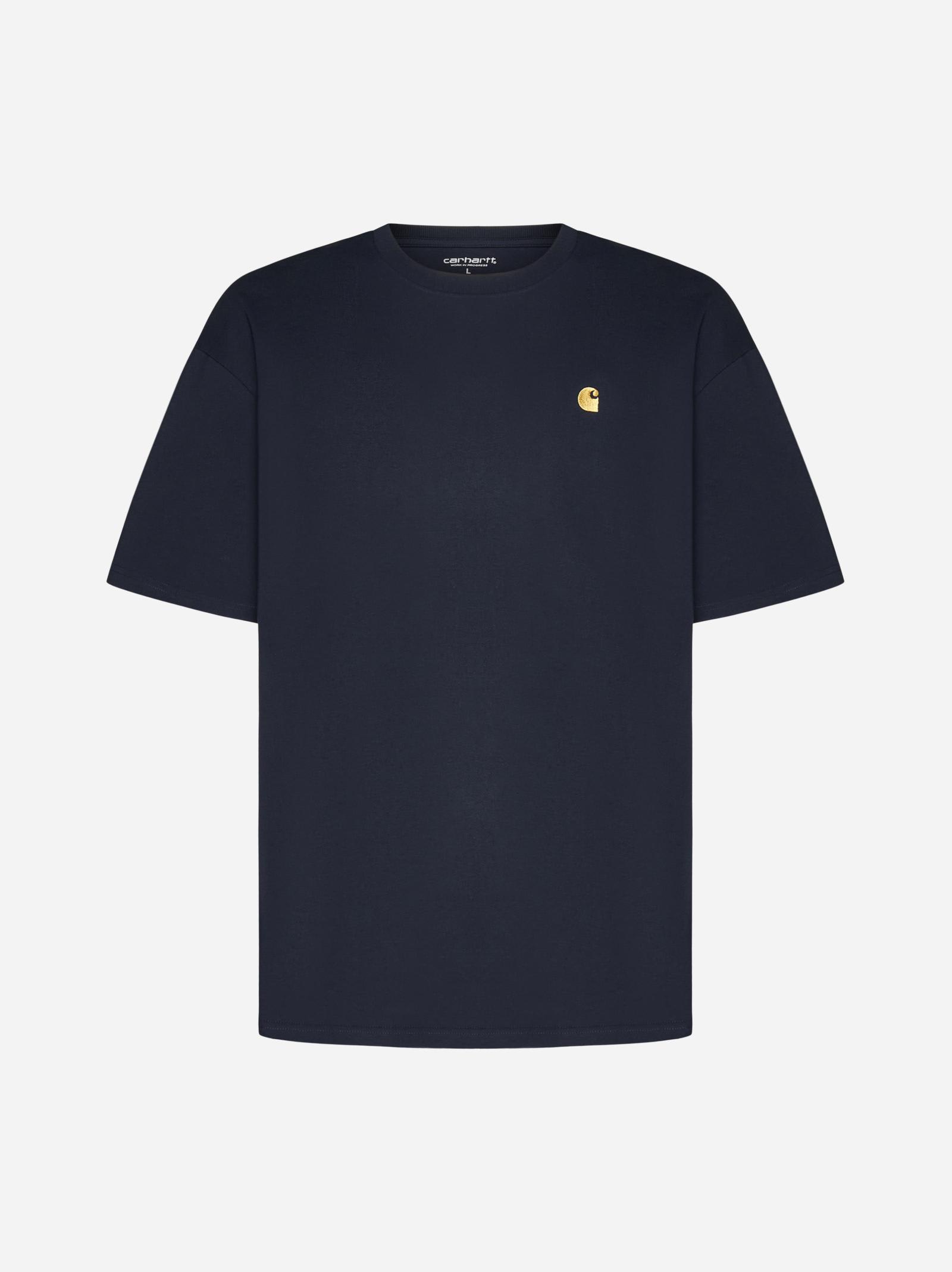 Shop Carhartt Chase Logo Cotton T-shirt In Dark Navy/gold