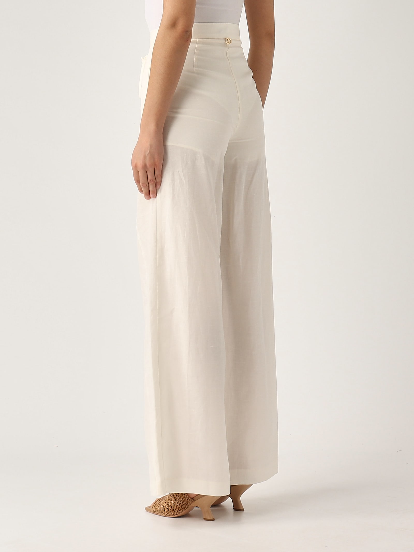 Twinset Lyocell Trousers In Neve
