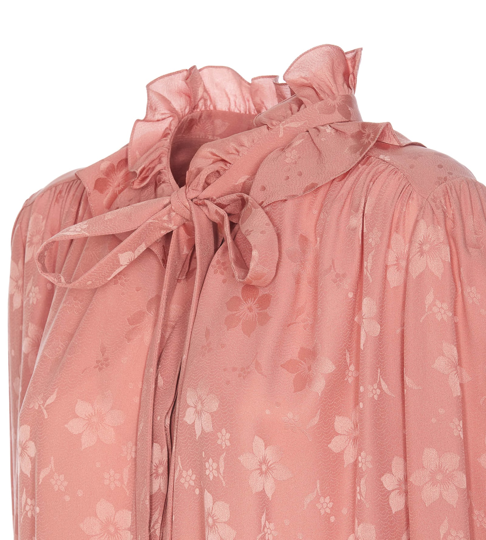 Chloé Floral Jacquard Tie-neck Ruffle Blouse
