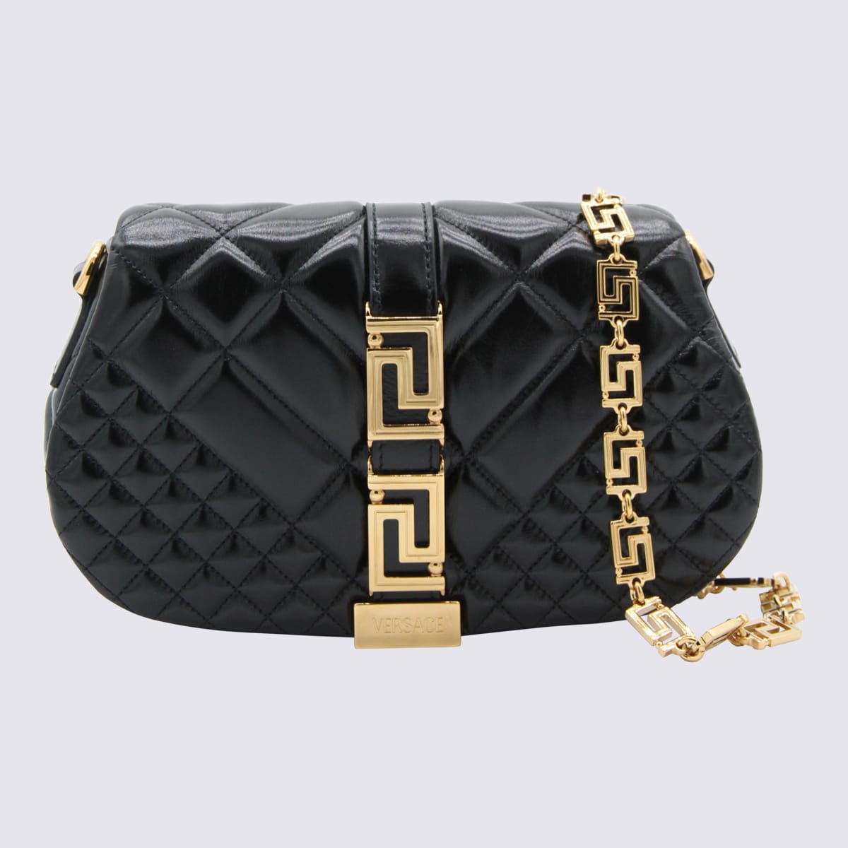 Versace Black Leather Greca Goddess Shoulder Bag