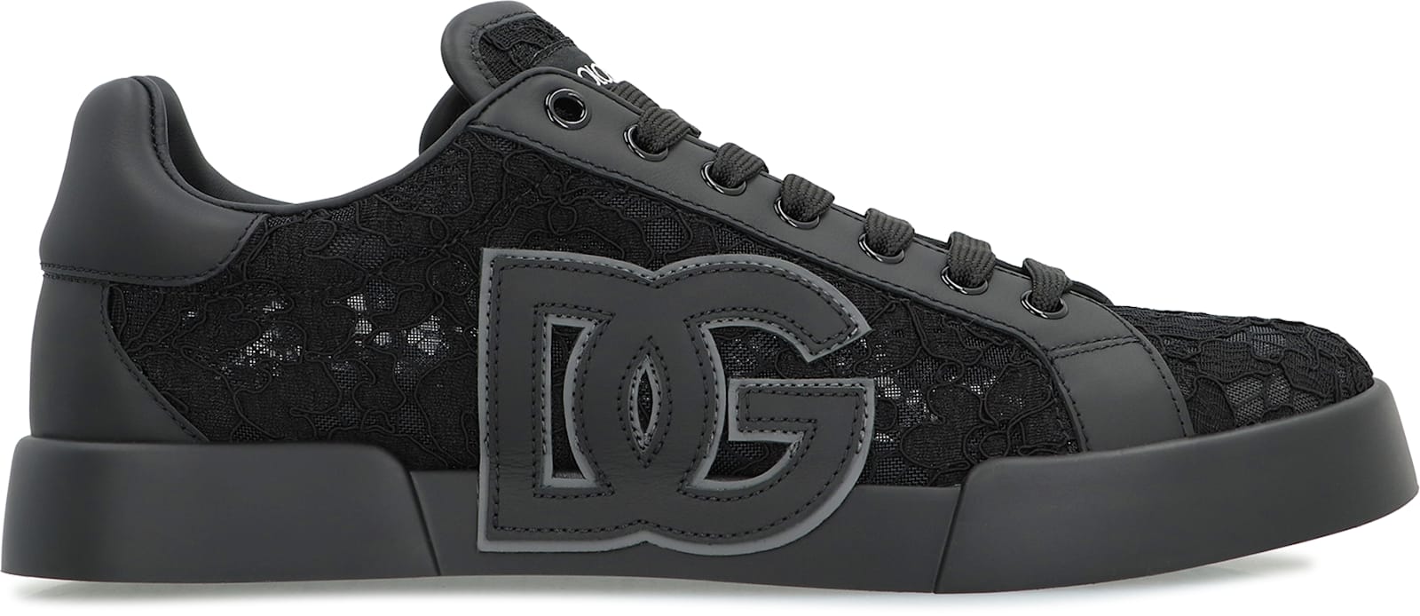 Dolce & Gabbana 'strobel Lace Overlay Round Toe Sneakers' In Black