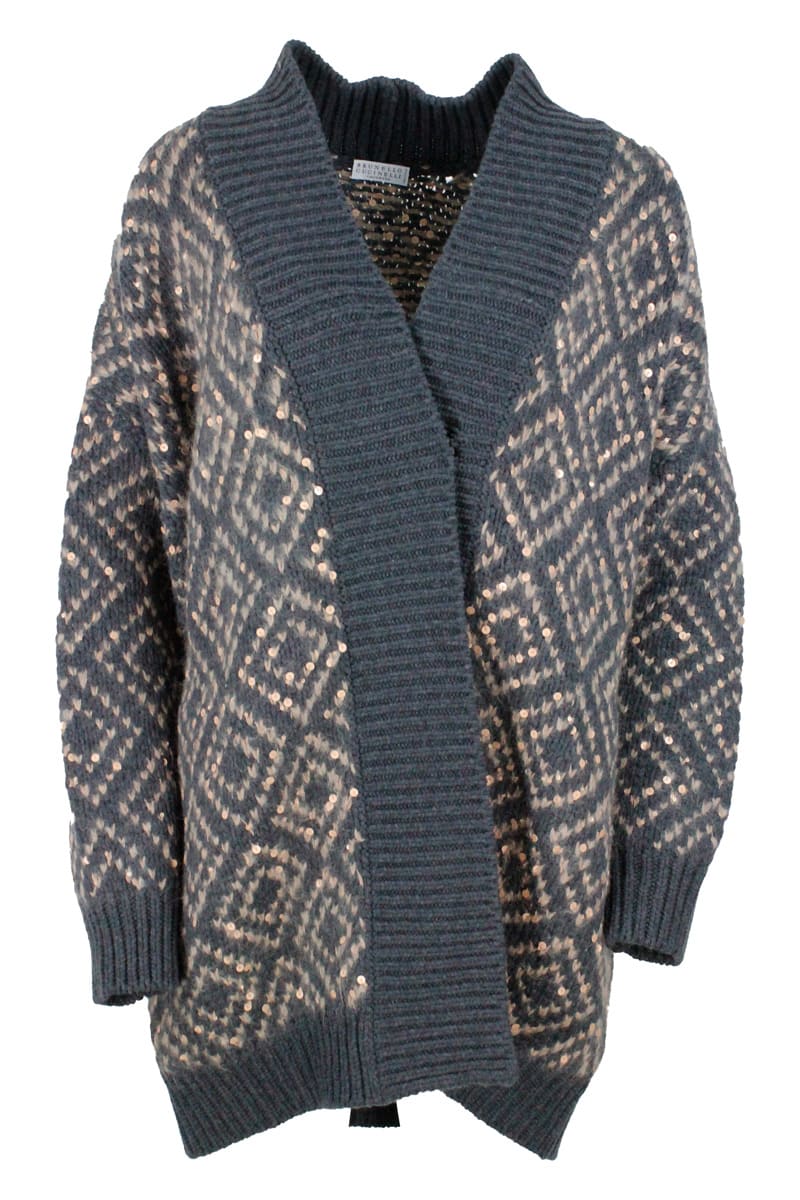 Brunello Cucinelli Cardigan Sweater In Cashmere Wool And Silk