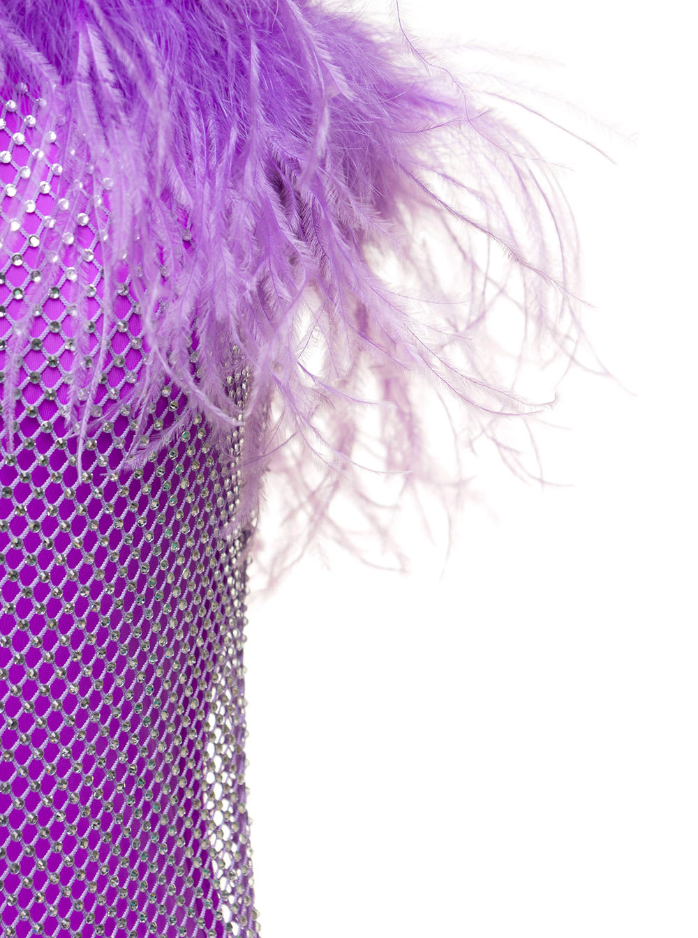 Shop Giuseppe Di Morabito Mini Purple Dress With Feather Trim And Rhinestone Embellishment In Polyamide Woman In Violet