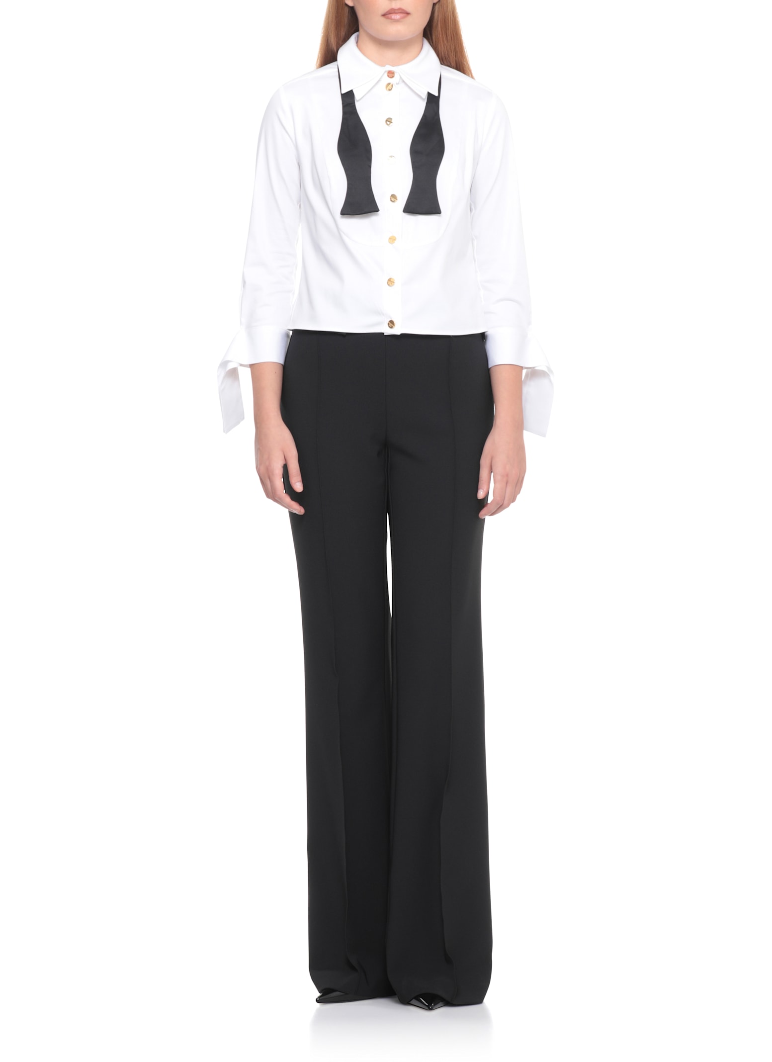 Elisabetta Franchi Cropped Top With Long Cuffs And Buttons In White