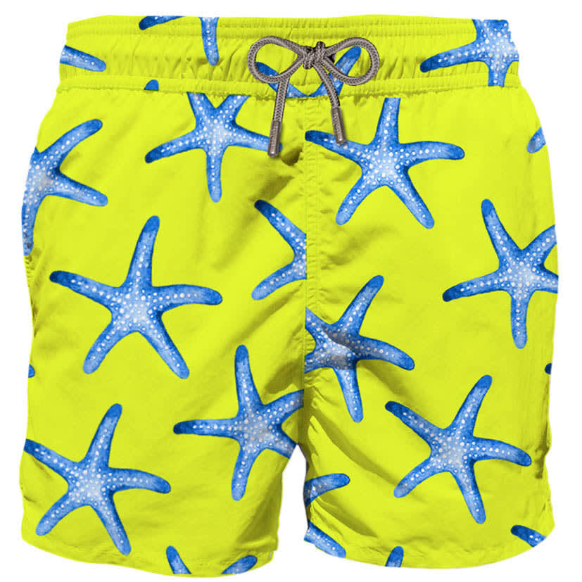Mc2 Saint Barth Yellow Mid-length Swim Shorts With South Star