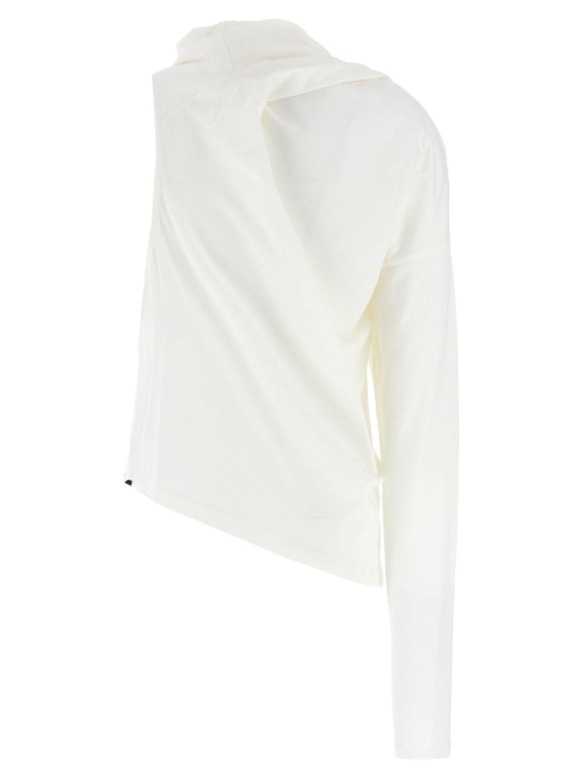 Shop Courrèges Asymmetric Off-shoulder Draped T-shirt In Heritage White