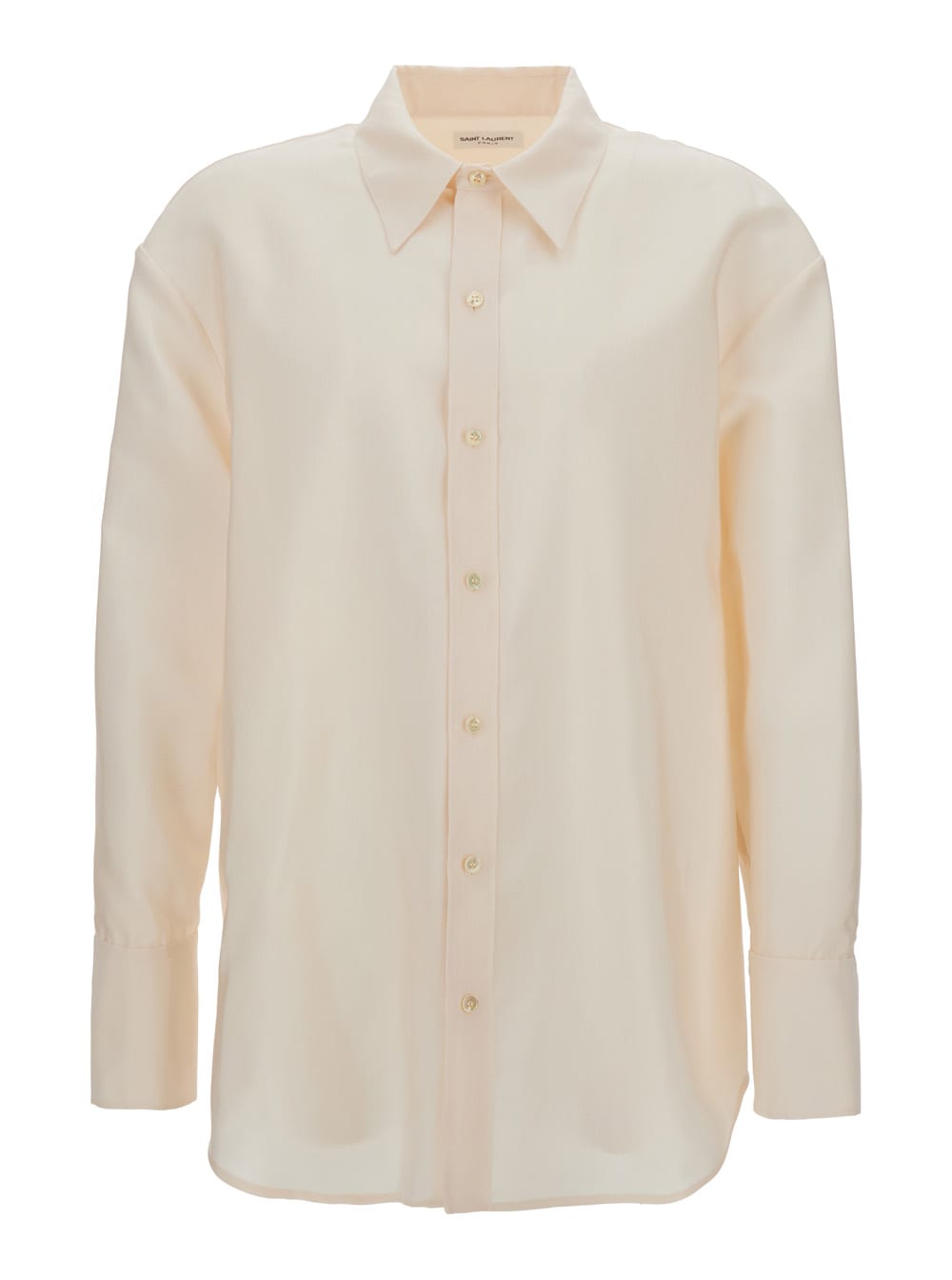 Shop Saint Laurent Ivory White Buttoned Oversized Shirt In Technical Fabric Man