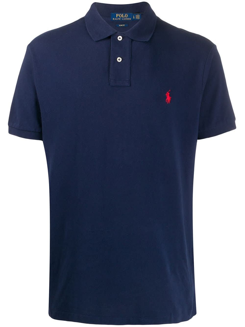 Shop Polo Ralph Lauren Jersey Polo With Logo  In Blue
