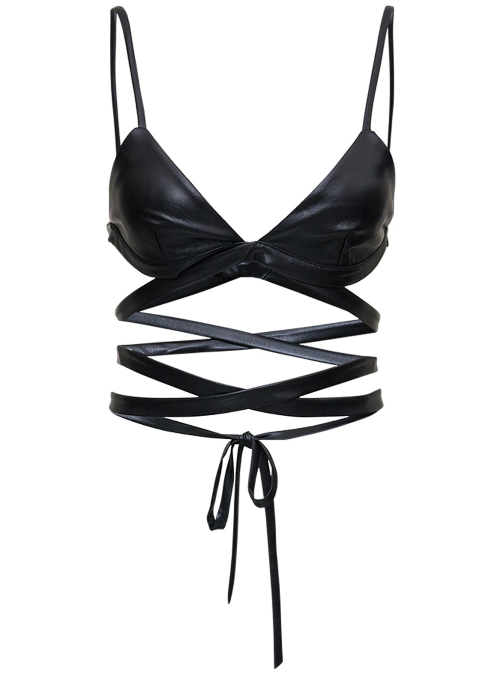 Andamane Black Leatheret Top With Crossed Laces