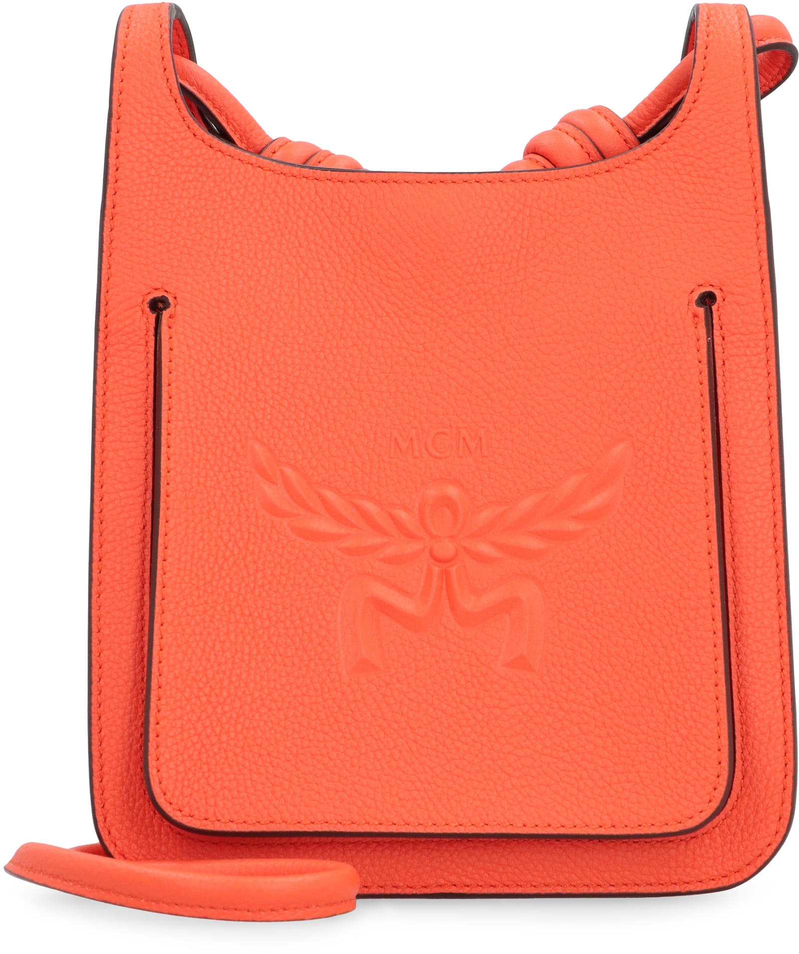 Shop Mcm Himmel Mini Leather Hobo Bag In Orange