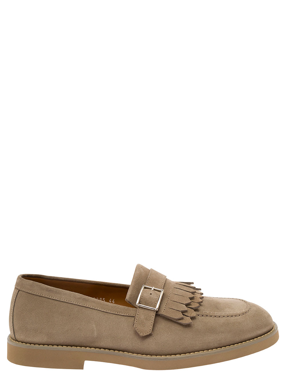 Beige Loafers With Fringe And Buckle In Suede Man