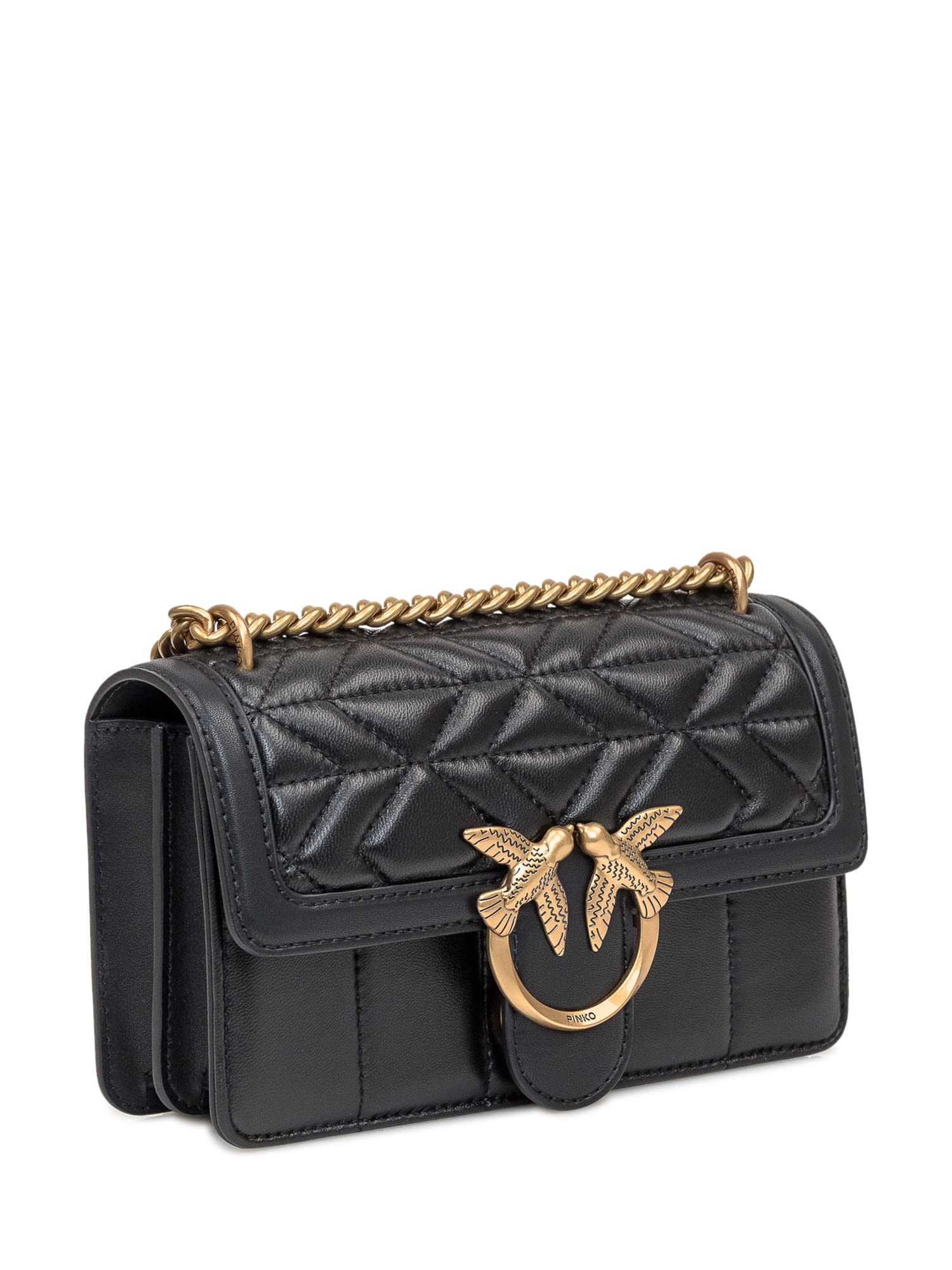 Shop Pinko Love One Mini Bag In Nero Antiqque Gold