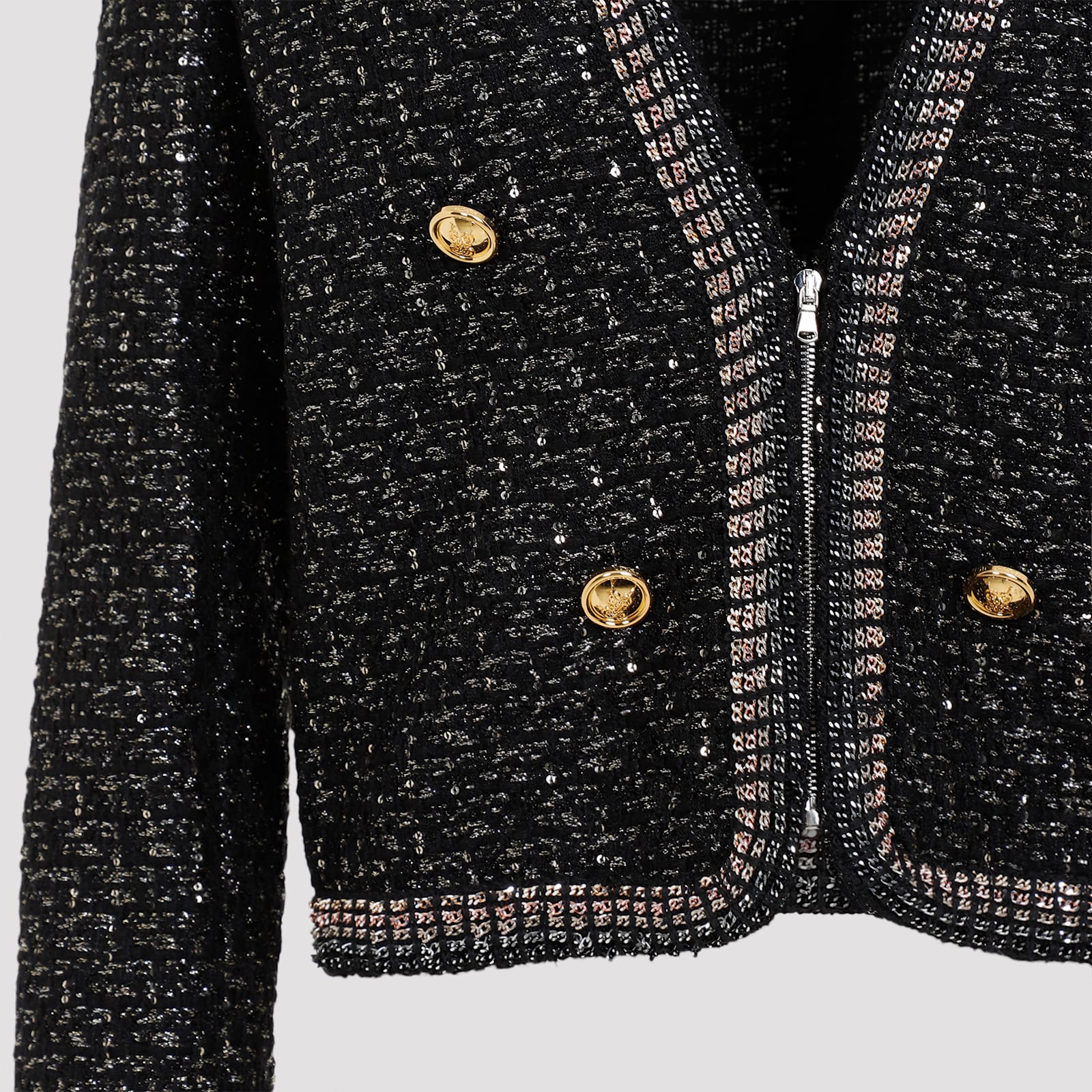 Shop Giambattista Valli Bouclé Jacket In Black Silver