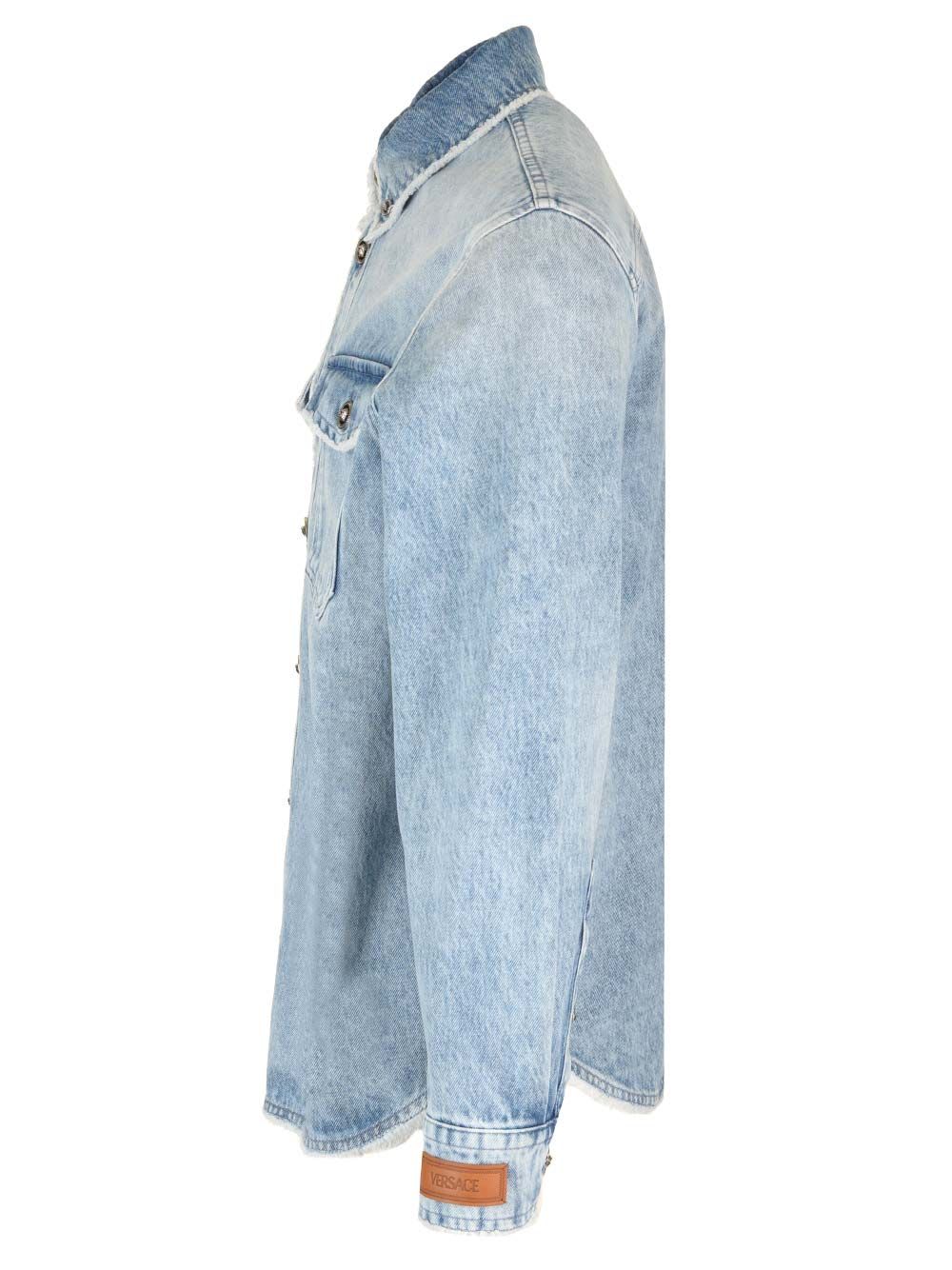 Shop Versace Stonewashed Denim Shirt In Light Blue