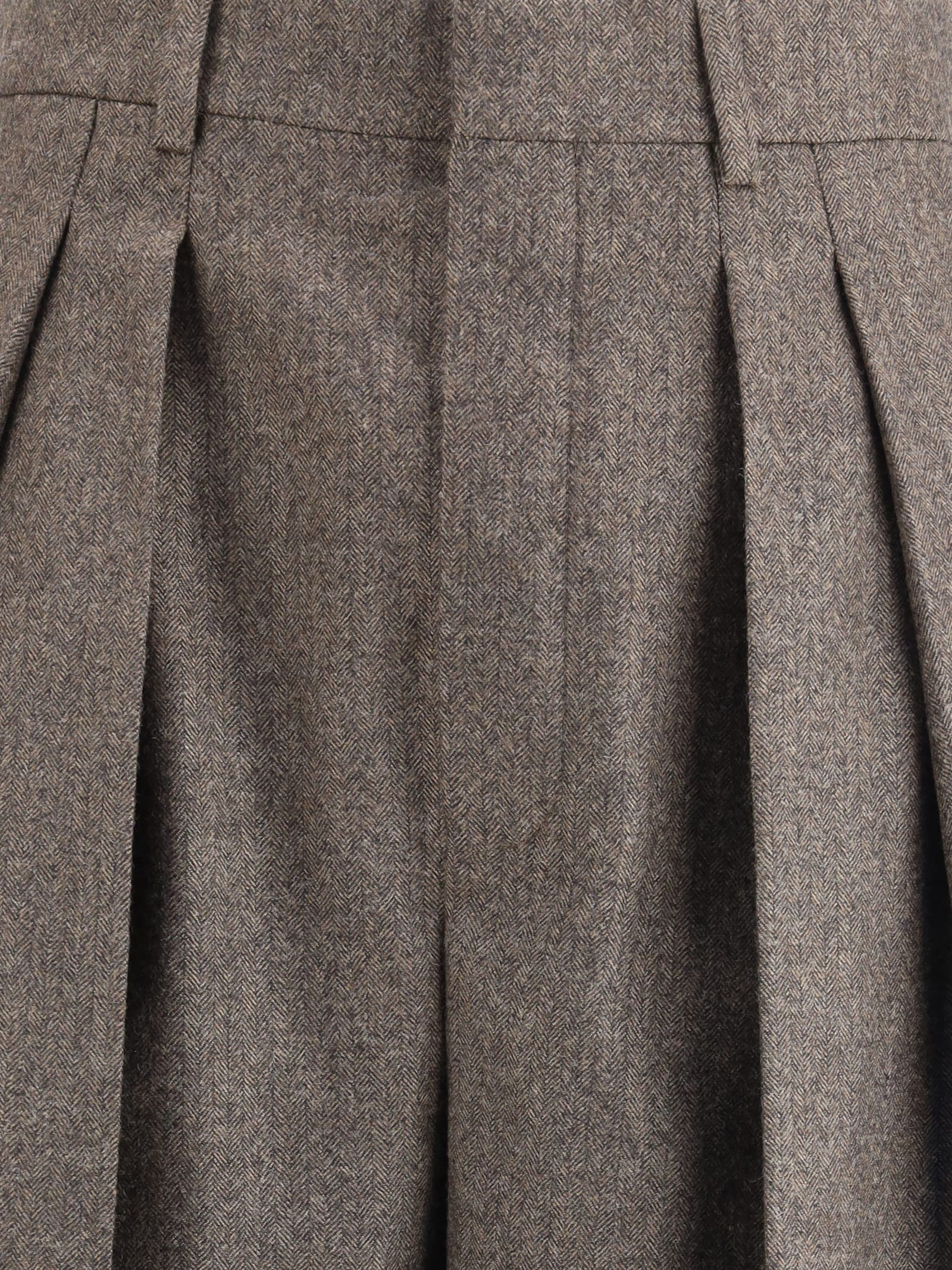 Saint Laurent Wool Herringbone Pattern Wide Leg Pants In Gray