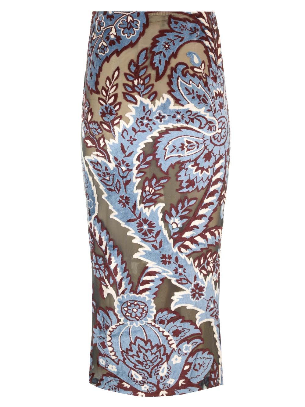 Shop Etro Stretch Velvet Midi Skirt In Marrone/azzurro