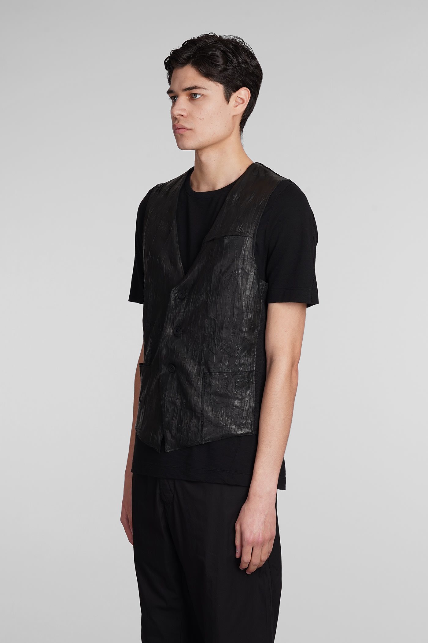 Shop Transit Vest In Black Leather And Fabric