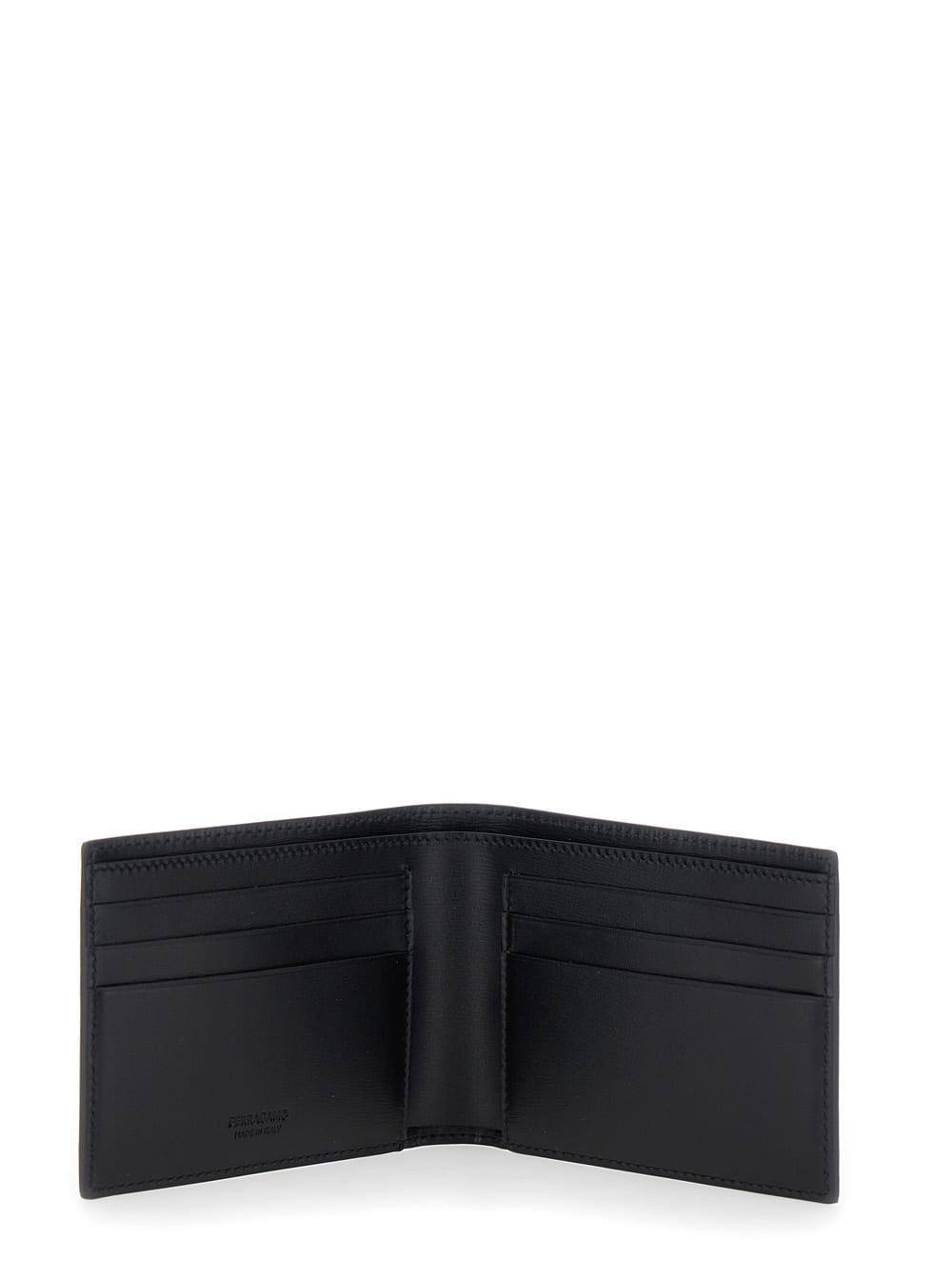 Ferragamo Florence Black Bi-fold Wallet With Logo Lettering On The Front In Leather Man In Black