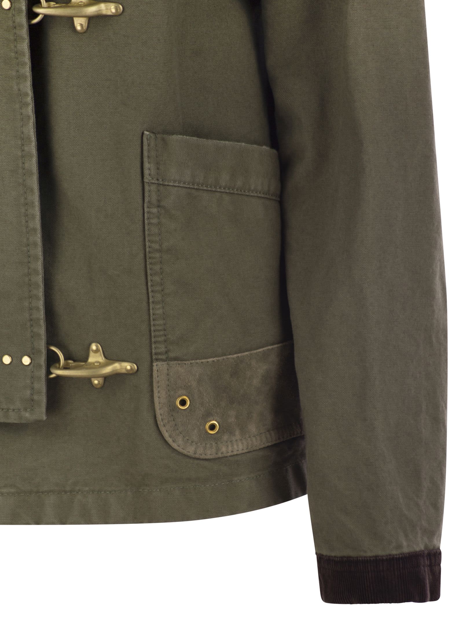 Fay Women 3 Ganci Canvas Caban Jacket In Military Green
