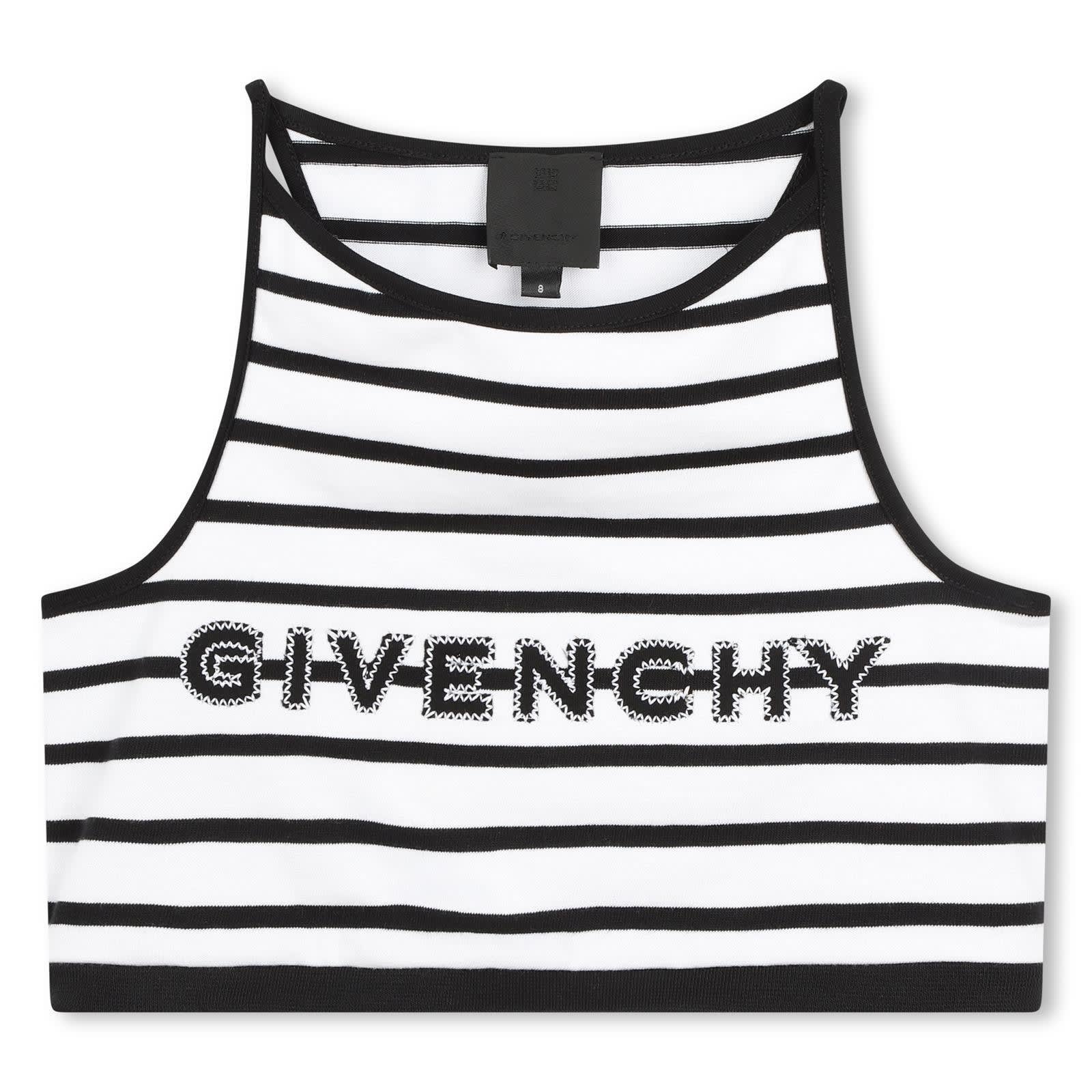 Shop Givenchy Crop Top With Striped Embroidery In White