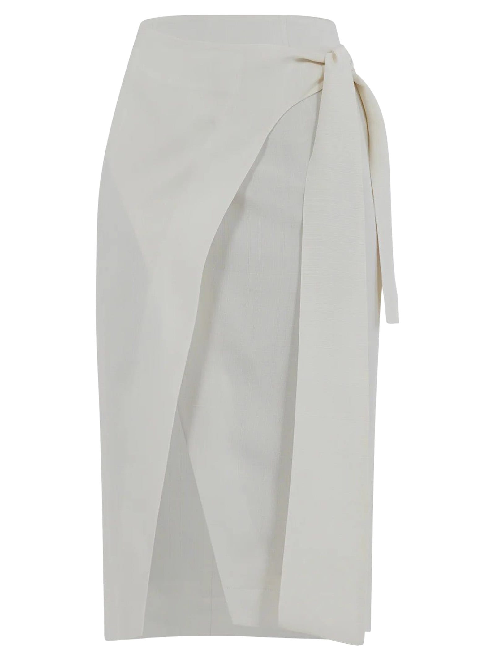 Shop Semicouture Cream White Armored Viscose Wrap Skirt In Bianco