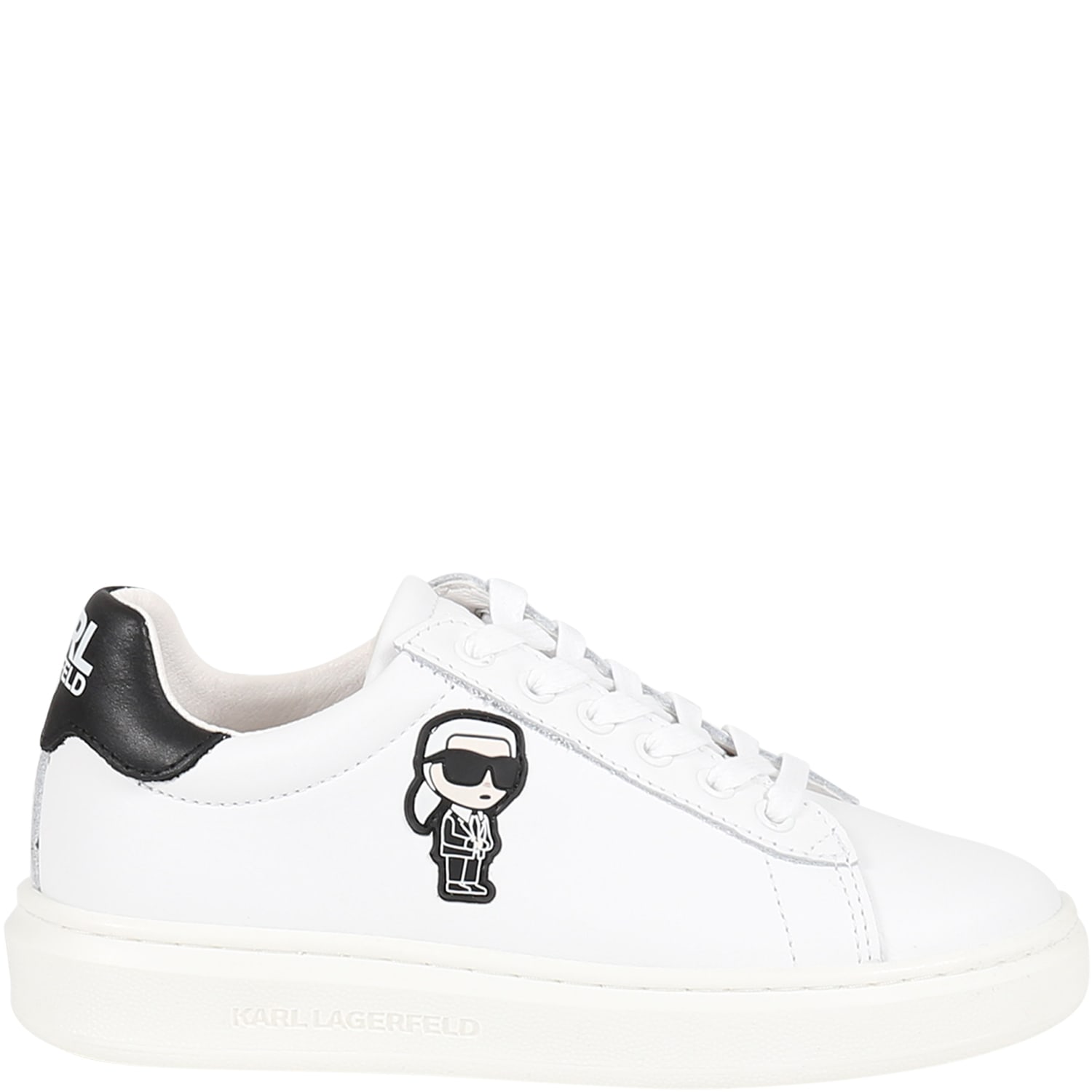 KARL LAGERFELD WHITE SNEAKERS FOR KIDS WITH KARL LAGERFELD PATCH AND LOGO
